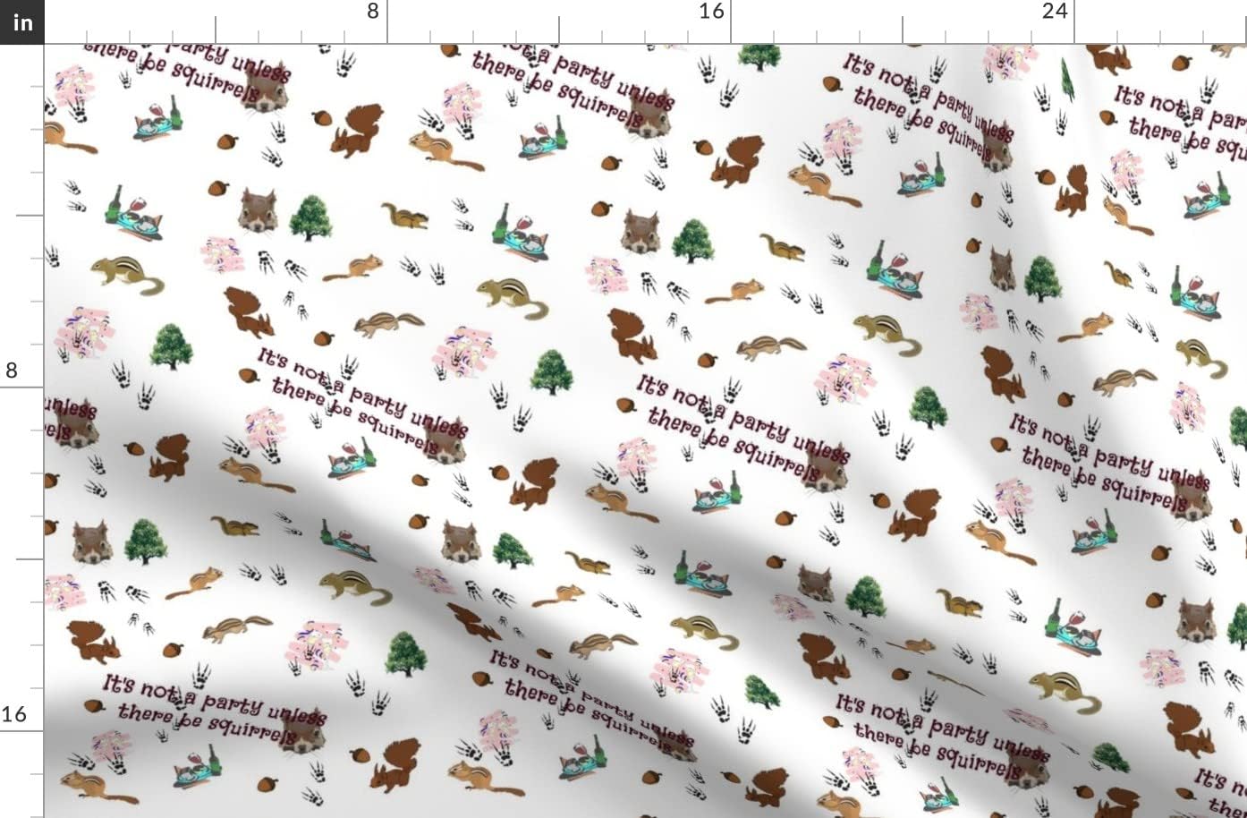 Spoonflower Fabric - Squirrel Party Animal Rodent Acorn Nature Printed on Organic Cotton Sateen Fabric by The Yard - Sewing Quilting Apparel Home Decor
