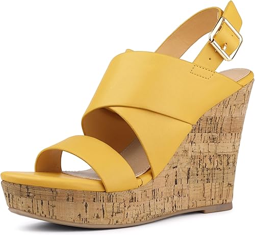 Allegra K Sandalias de cuña con plataforma de madera para mujer