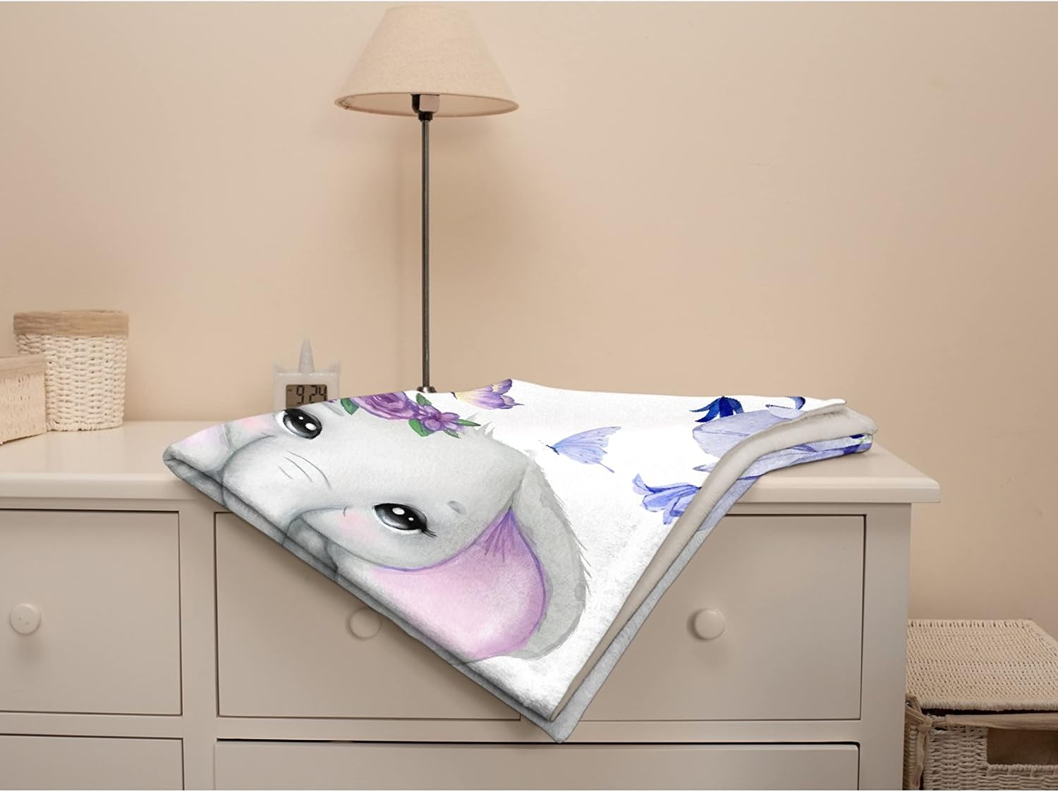 Personalized Custom Baby Blanket with Name Purple Floral Elephant Customized Fleece Blanket for Girls Boys Children Kid Baby Shower Birthday Gift for Daughter Granddaughter Niece 50"X40" For Kid