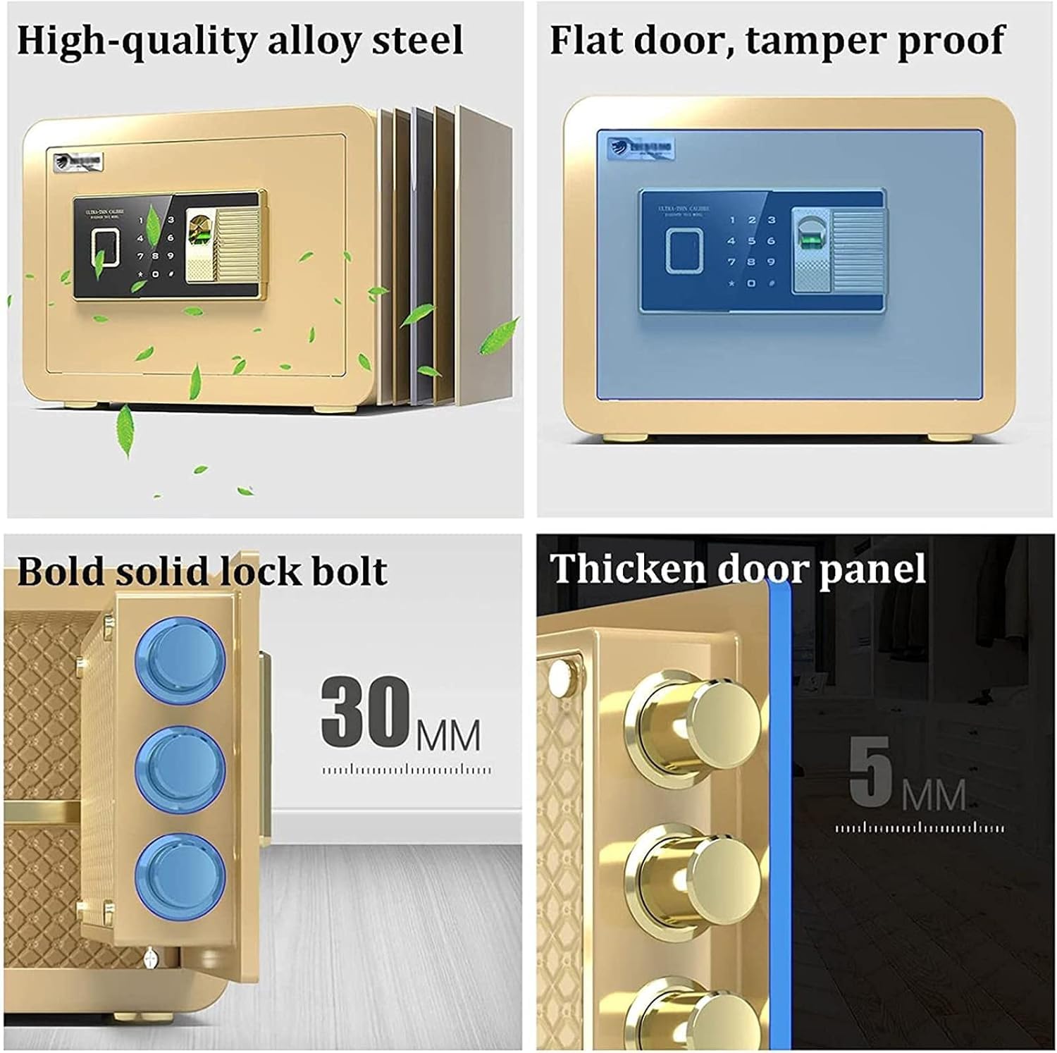 Elektroniczny sejf stalowy sejf domowy mały mini sejf szafka wysokość 25cm/30cm do domu i biura gotówka(Gold,35x25x25cm)