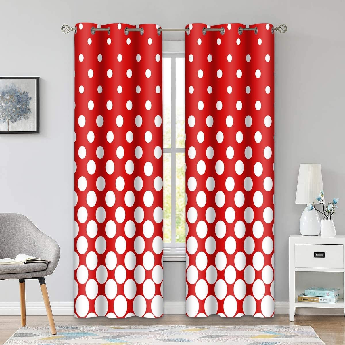 BSPPTI Abstract Curtains for Bedroom 42x84inch Polka Dot Window Curtain Minimalist Blackout Curtains Insulated Room Darkening Window Drapes for Living Room 2 Panels, Red White