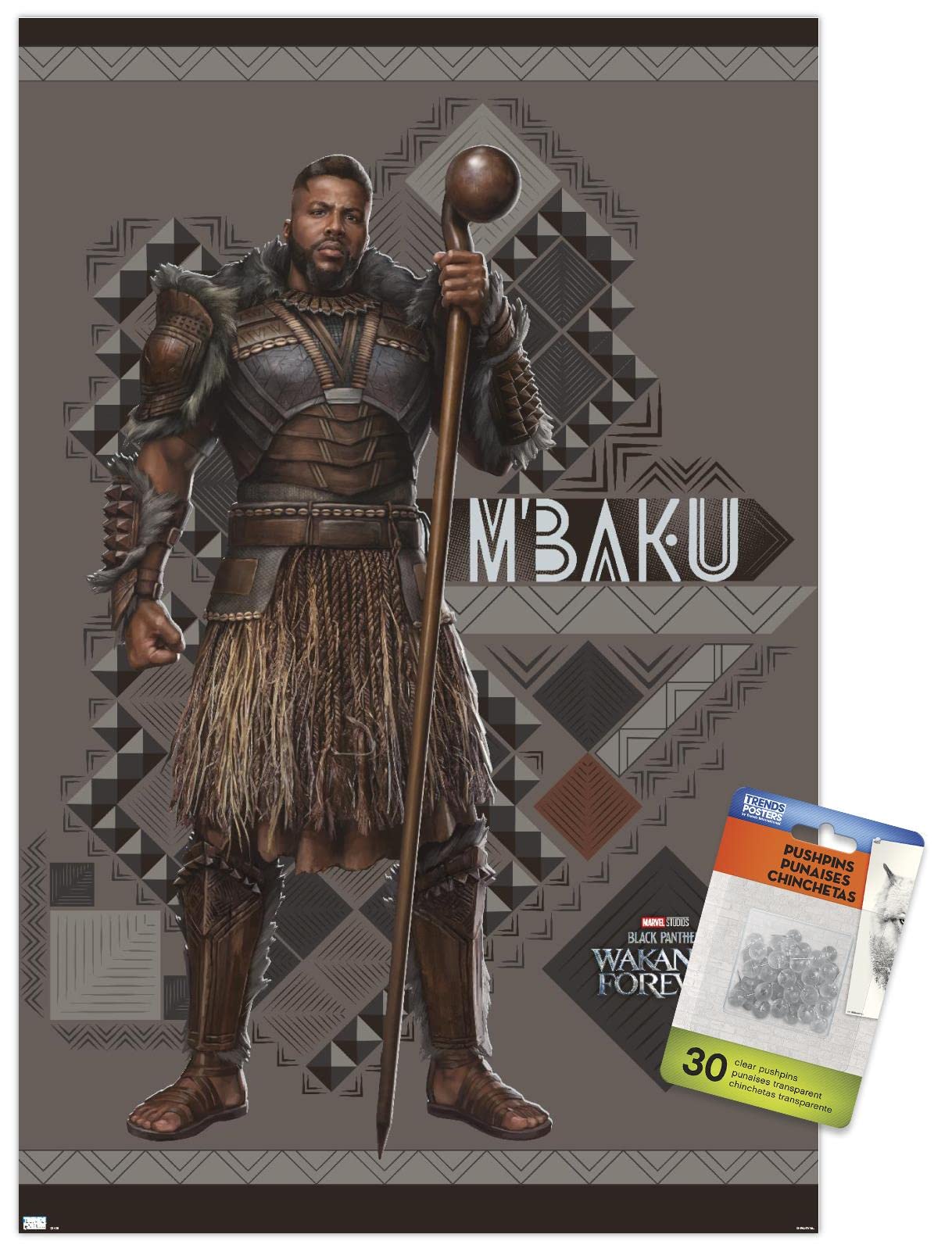 Póster de M'Baku Wakanda Forever cartel Marvel con chinchetas decorativas