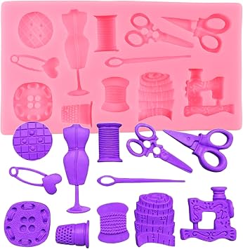 Sewing Tools Silicone Molds Scissors Sewing Designer Fondant Mold | Button Sewing Machine Chocolate Mold Cake Decorating Cupcake Topper Sugar Craft Candy Polymer Clay Resin Gum Paste