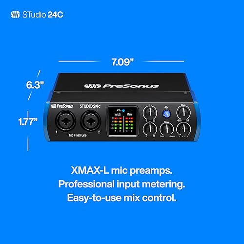 Miniatura 6 de PreSonus Studio 24c 2x2, 192 kHz, interfaz de audio USB con Studio One Artist y software de grabación Ableton Live Lite DAW