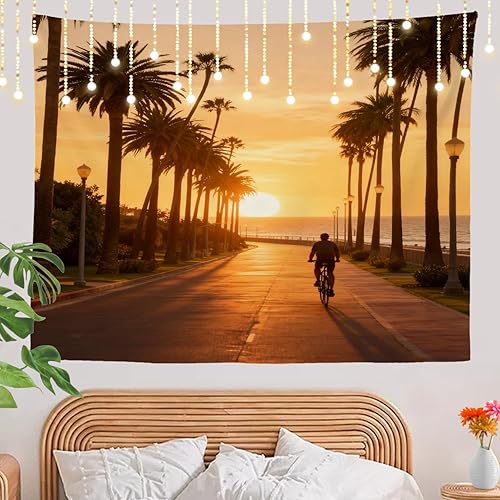 Miniatura 7 de Shrahala Palm Blue Wall Tapestry, Beverly Hills California Palm Wall Hanging Large Tapestry Decoration Polyester Fiber White Hem Around For Dorm