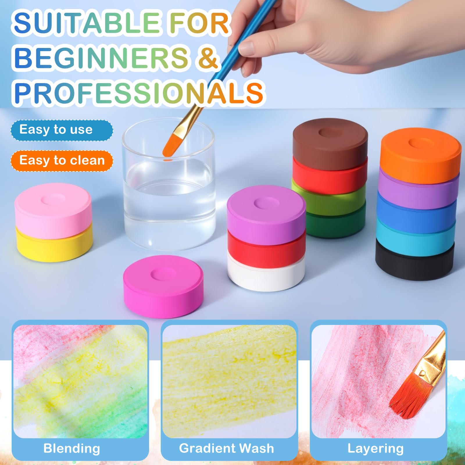 Nuanchu Lot de 120 gâteaux de peinture Tempera 15 couleurs lavables pour peinture, dessin, loisirs créatifs