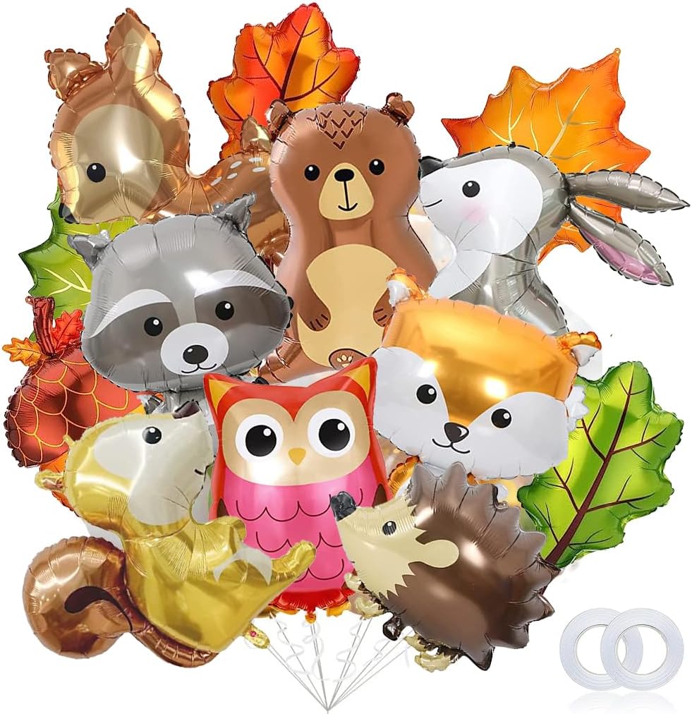 13 Pieces Woodland Animal Balloons, Forest Animals Foil Mylar Balloon for Woodland Themed Baby Shower Birthday Fall Party Decorations