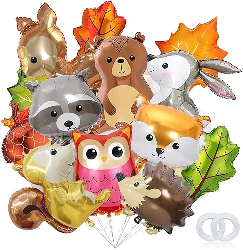 13 globos de animales del bosque, globos de aluminio Mylar de animales del bosque para decoración de fiesta de cumpleaños y otoño con temática de