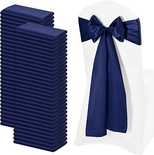Miniatura 8 de 72 cintas de satén para sillas de recepción de boda, decoración universal azul real, suministros de lazos para la parte trasera de la silla, cintas