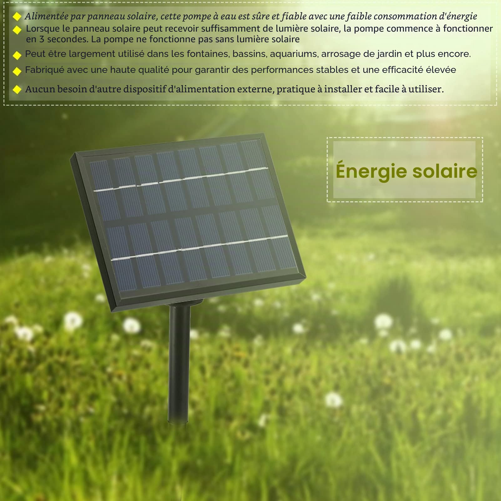 Pompe Solaire Fontaine 4 Buses Panneau Intégré Kit Submersible 200L/h Silencieux Automatique pour Jardin Étang Bassin Poisson