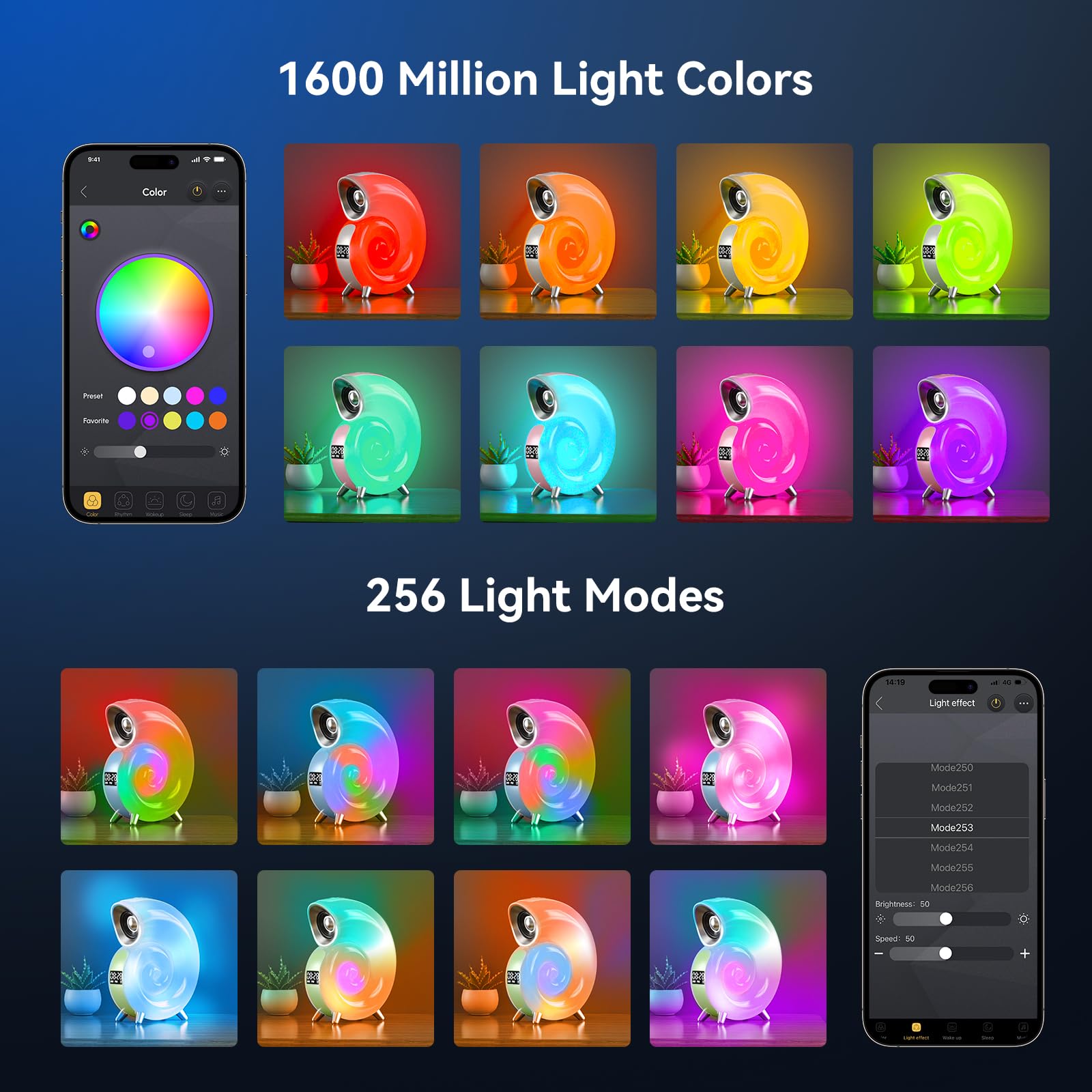 Euakee Wake Up Light, Sveglia Luce LED Intelligente, Lampada da tavolo intelligente, Intelligente Lampada da Comodino con Bluetooth Musica 16 Milioni di Colori Per Adulti & Bambini (Blu)
