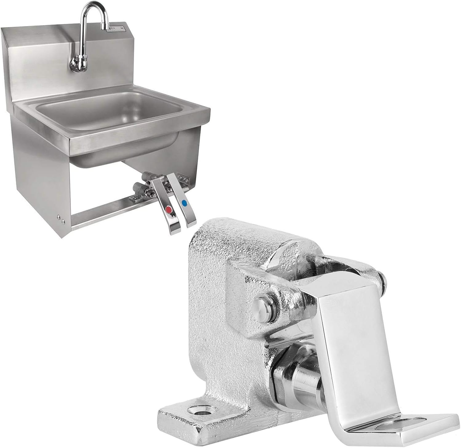 Brass Faucet Valve, no Hands Foot Pedal Control, Self Closing Water Valve for Kitchen Bathroom Hospital Laboratory, G1 2 Thread Taps (Single temperature foot valve)