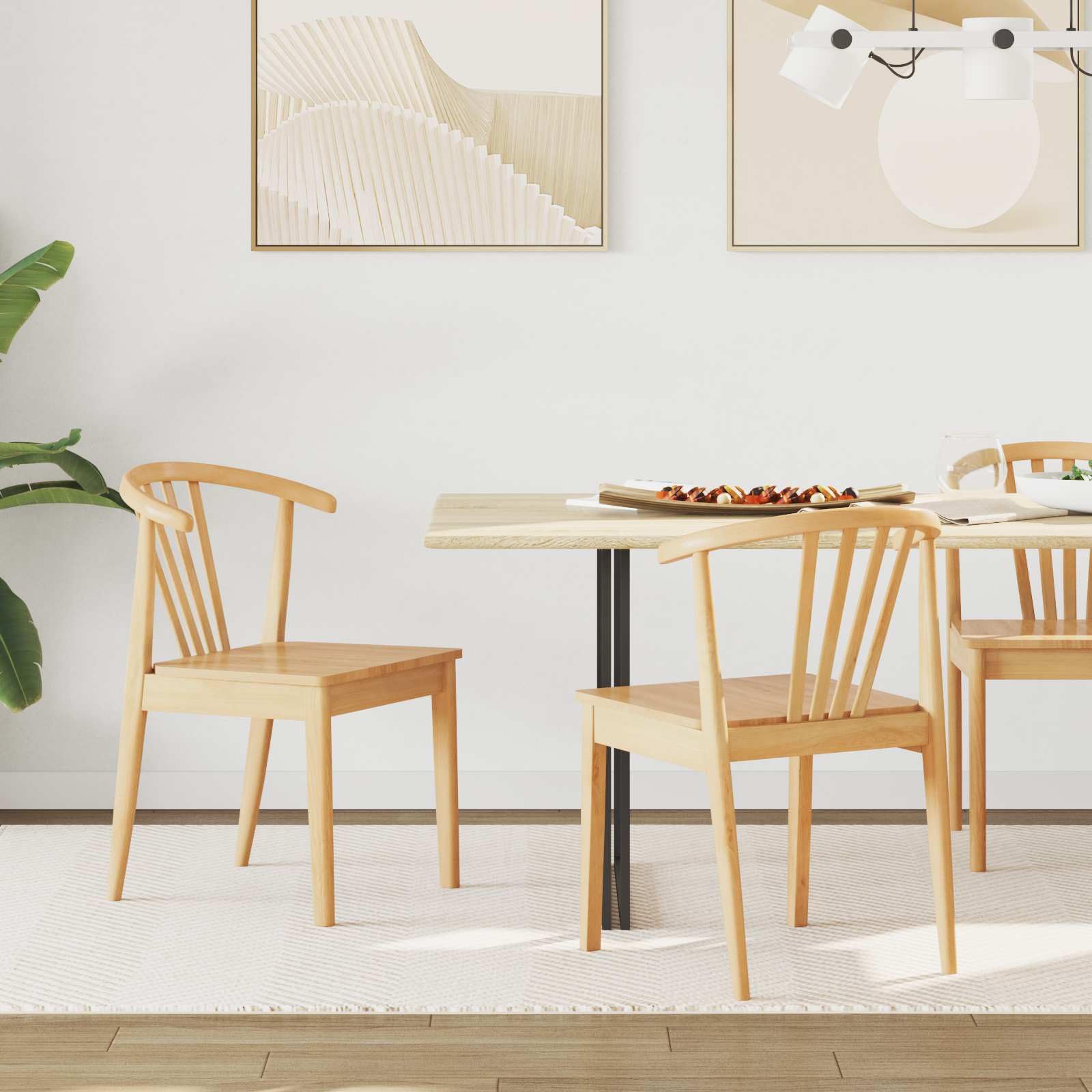 Set di 2 sedie per sala da pranzo in legno massello naturale