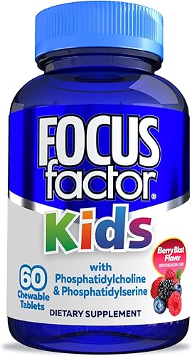 Focus Factor Vitaminas masticables diarias completas para niños: multivitamínico y neuronutriente (función cerebral) con vitamina B12, C, D3-60