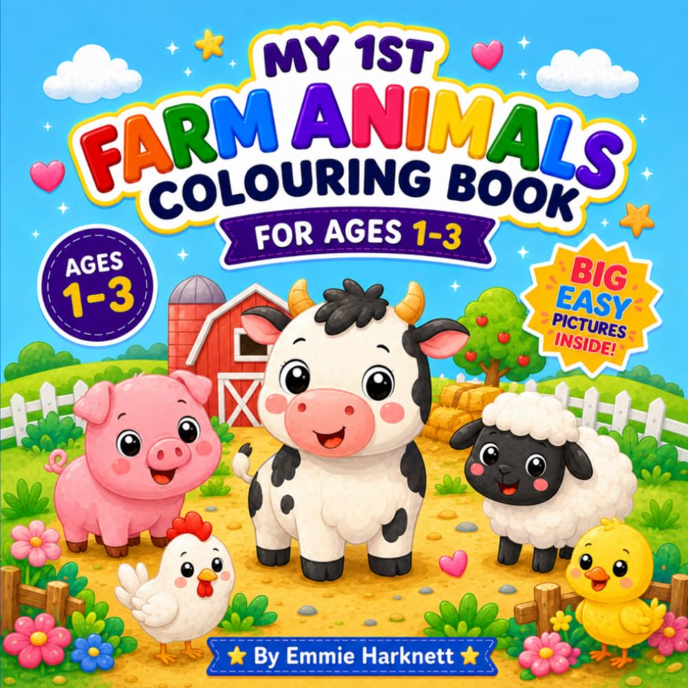 My 1st Farm Animals Colouring Book: Cute & Easy Farm Animals Colouring Book for Toddlers Ages 1-3 | Big Simple Pictures for Little Hands