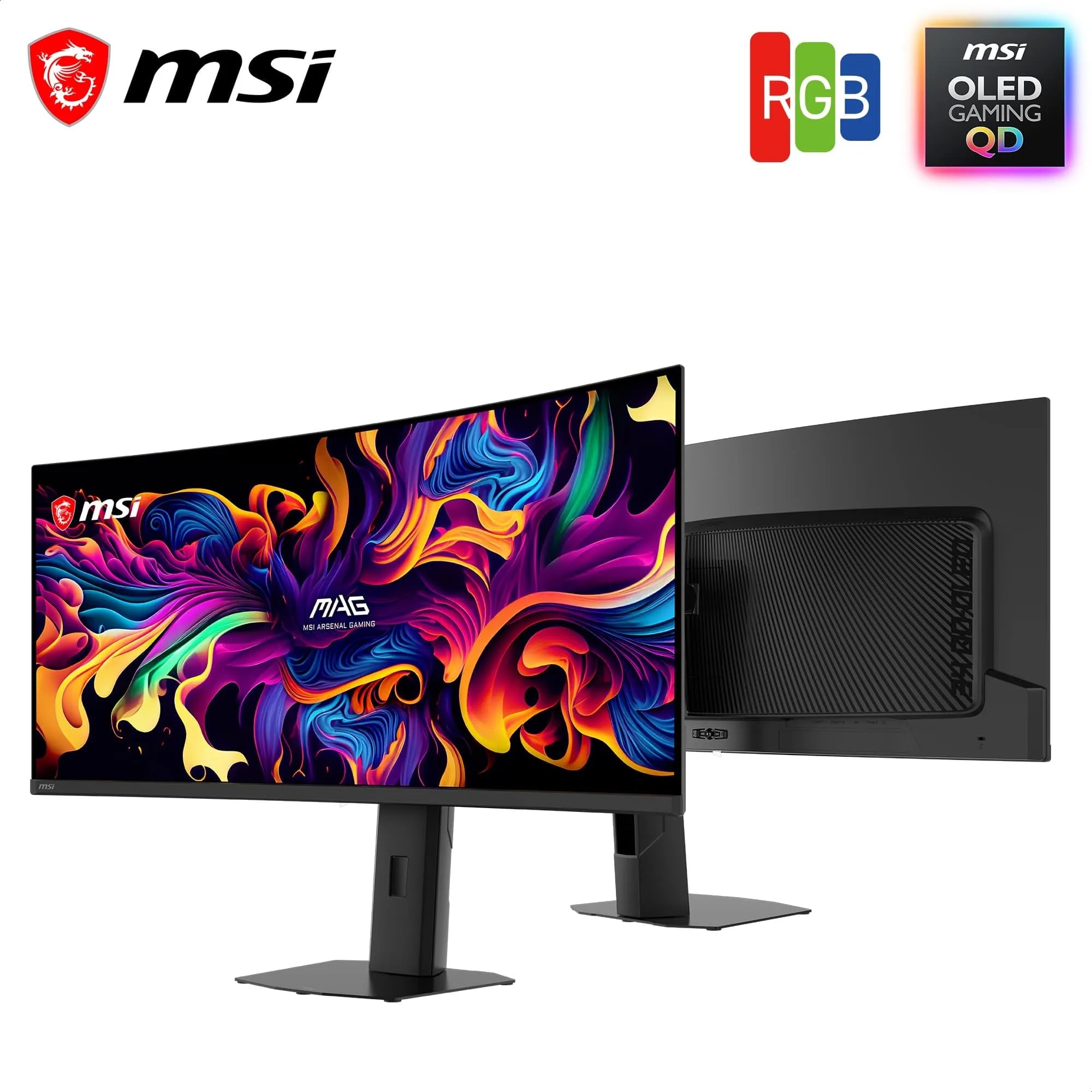 MSI MAG 341CQP QD-OLED X28 Display Gaming 34'', UWQHD 3440 x 1440, 280 Hz, 0,03 ms, Tandem QD-OLED, Stripe RGB, Film DarkArmor, Uniform Luminance, Adaptive Sync, Base piatta