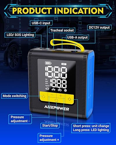 Miniatura 3 de Auxpower Inflador de neumáticos H4, compresor de aire portátil, bomba de aire de inflado rápido de 150 PSI con manómetro, apagado automático y luz