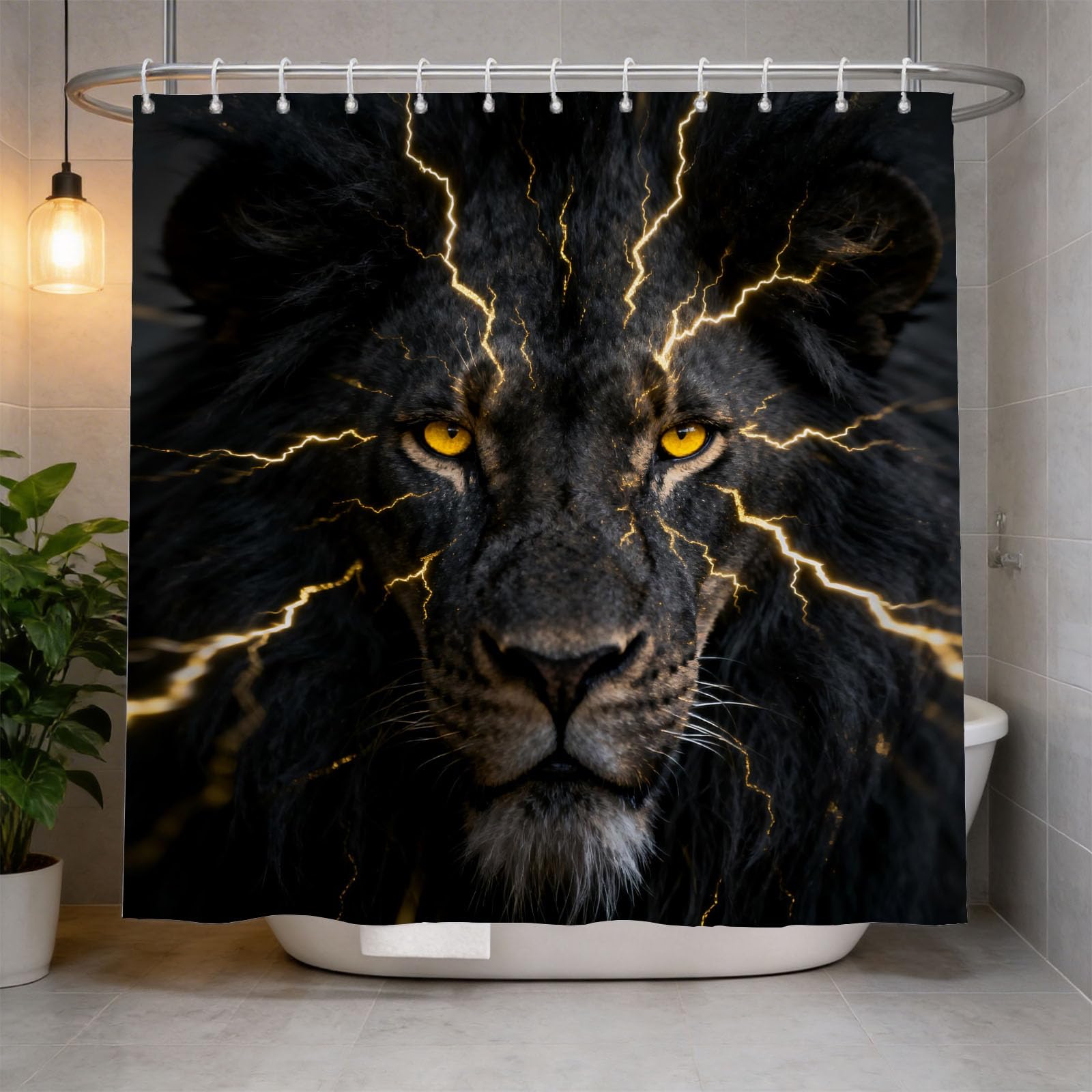 Hongduo 3D Lion Shower Curtain for Stalls Bathtubs Animal Bathroom Decor Shower Curtain Set Polyester Fabric Waterproof 180x180cm/71X71 Inch with Hooks