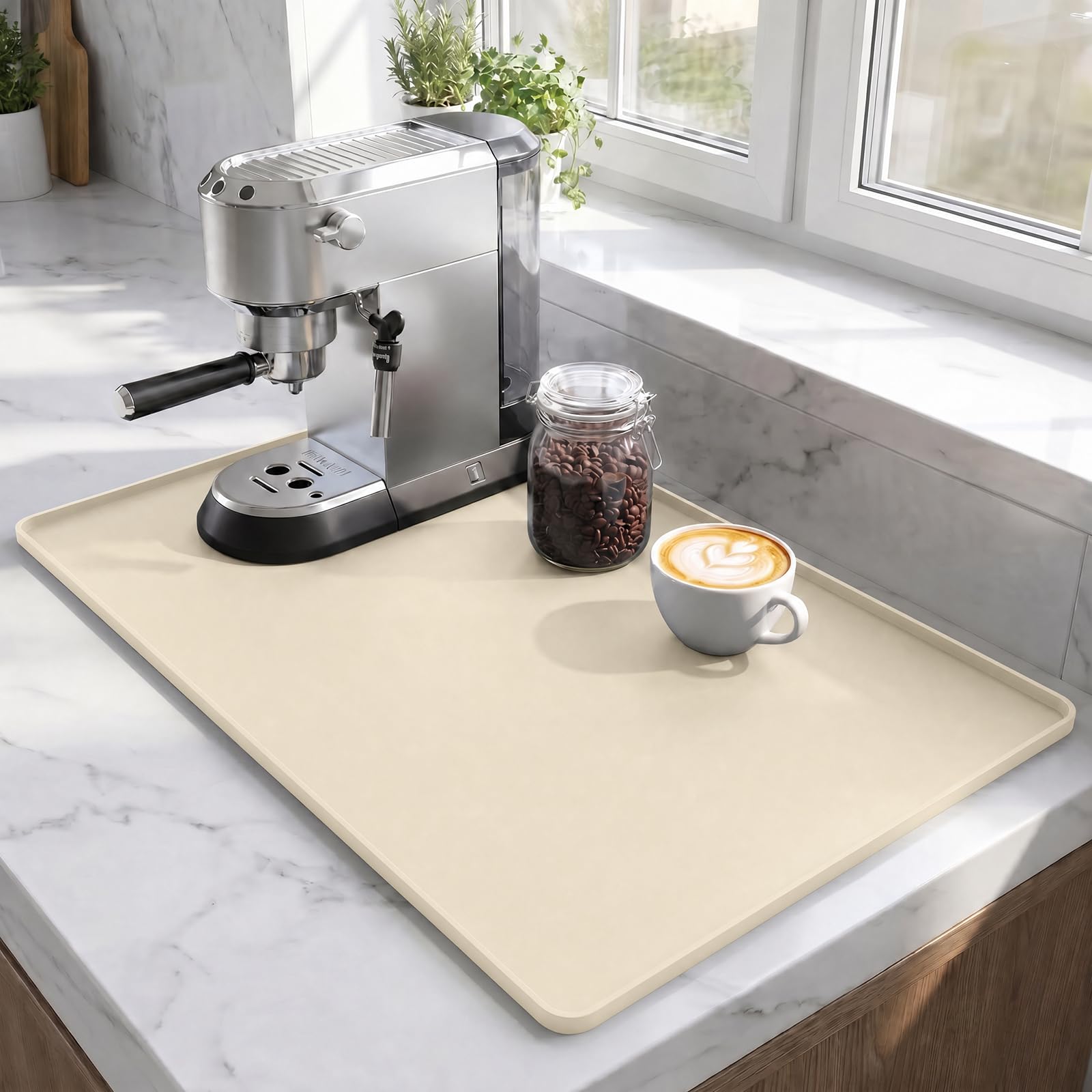 Large Coffee Machines Silicone Mat Waterproof Pad with Raised Edges,Non-Slip Dish Drying Mat,40*60 CM Foldable Coffee Machine Mat for Kitchen Counter