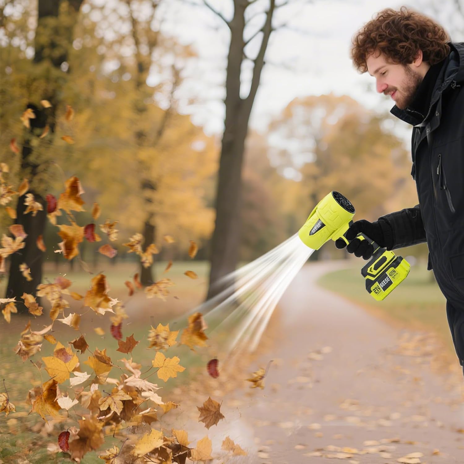 Close-up of the SEESE Turbo Jet Leaf Blower's open front air intake, highlighting the lack of a protective guard.