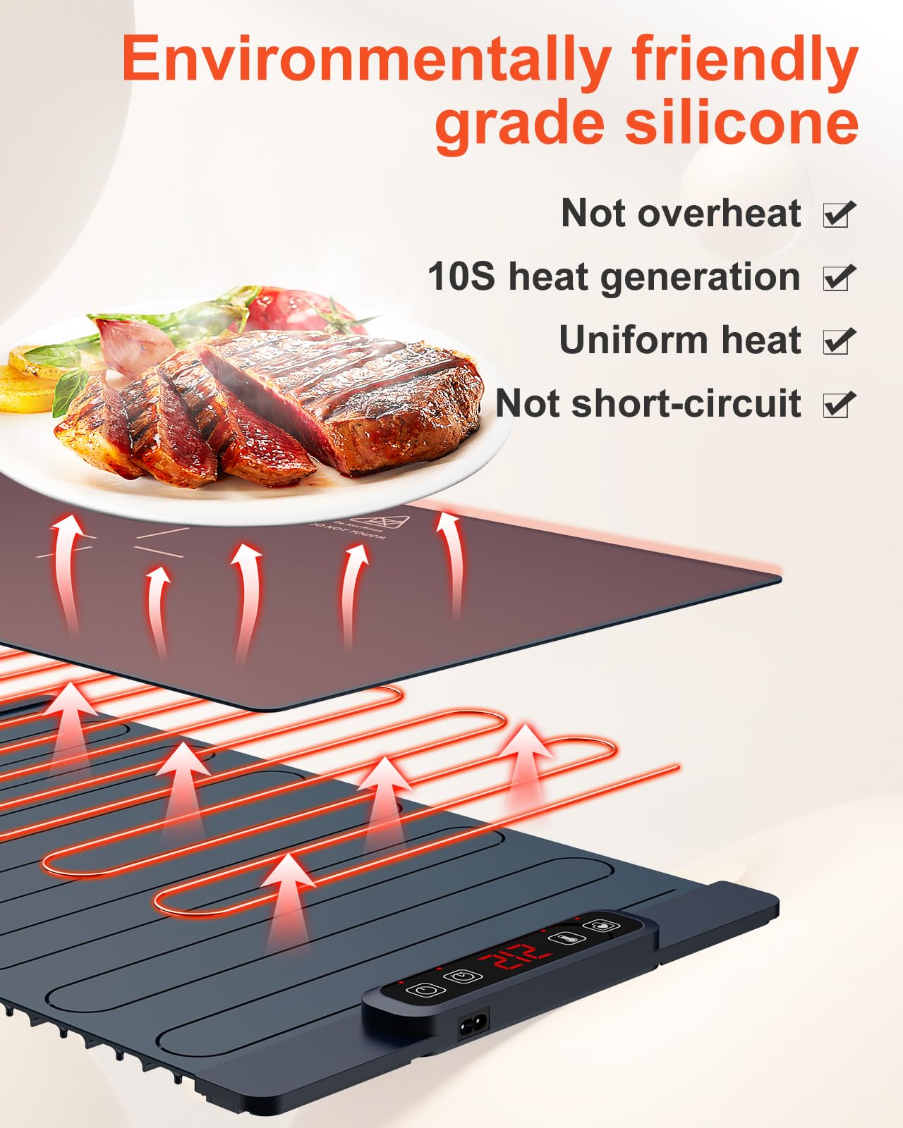 Chauffe Plat Électrique, plaque chauffante électrique portable pliable en silicone - 60-100 °C - Facile à nettoyer avec nano-matériau - Pour buffet, fête, décongélation