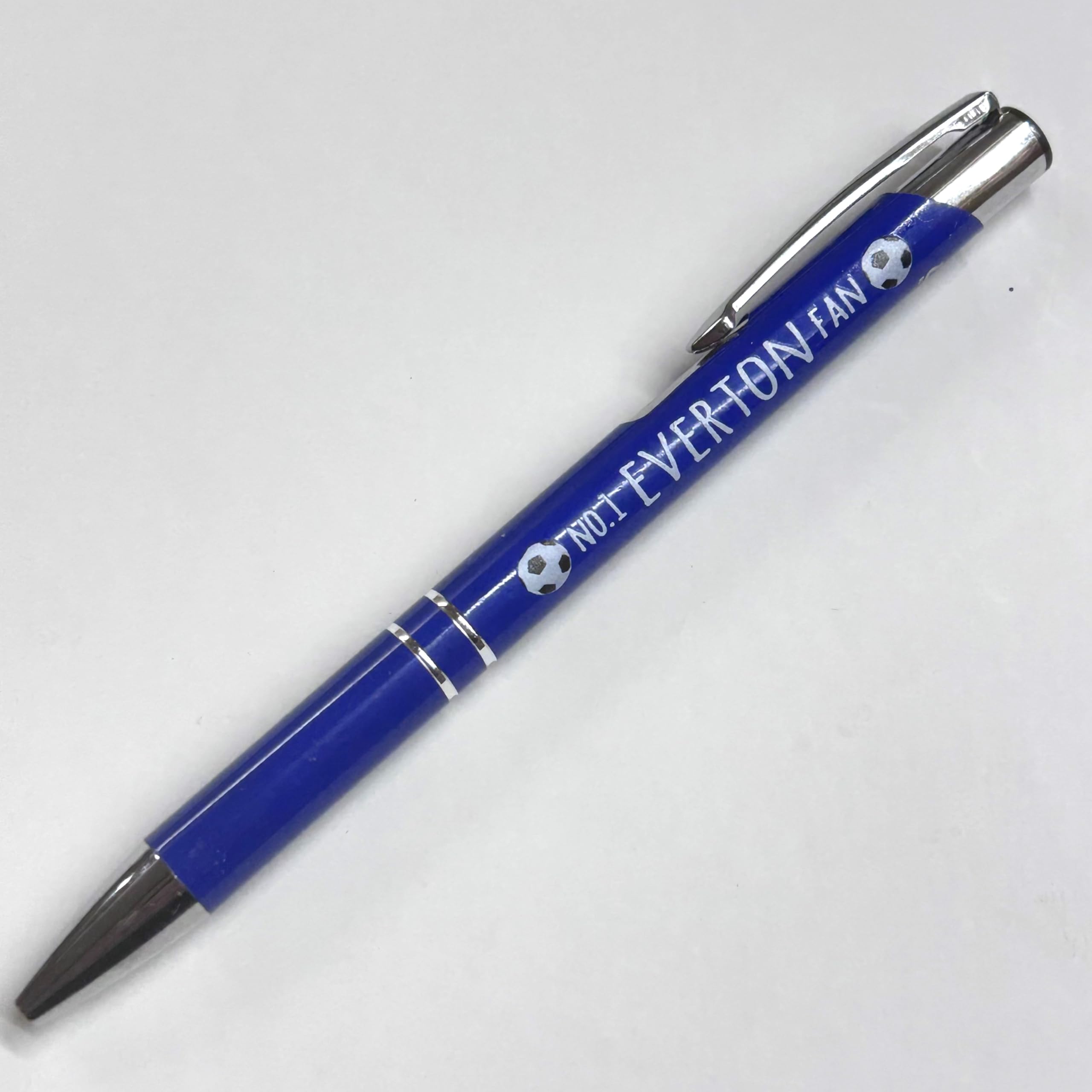 WHITE COTTON CARDS Everton Blues Toffees FC NO. 1 FOOTBALL SPORT FAN RECYCLED ALUMINIUM BALLPOINT PEN TEAM NAME TEAM COLOUR STOCKING FILLER WRITING NOVELTY GIFT (PEN-6)