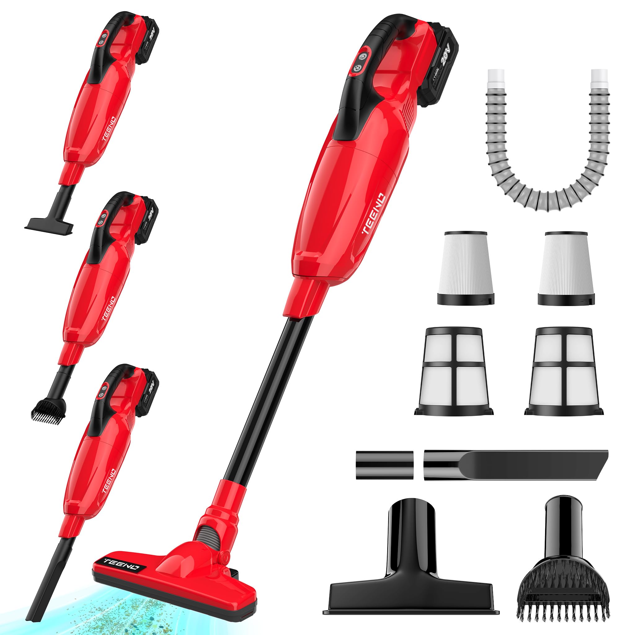 TEENO Akku Staubsauger Lithium 150W/13KPA mit 4Ah Li-Ion Akku für Haus, Auto, Büro & Sofa
