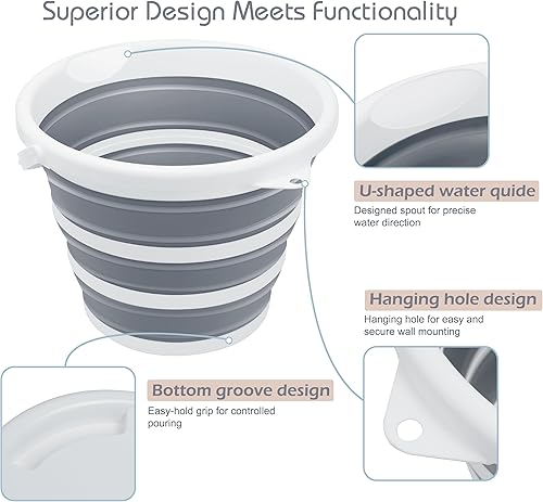 Miniatura 20 de Paquete de 2 cubos plegables pequeños, 1.4 galones/5 litros sin BPA, cubos de agua plegables para lavado de autos, campamento, playa, juego de Gris