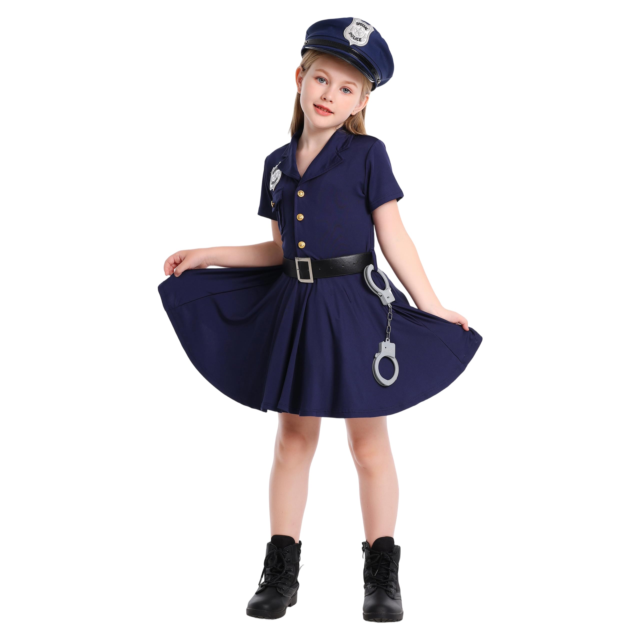 LOLANTA Niños Policía Disfraces Niñas Niños Uniforme Policía Set Carnaval Disfraz Halloween Día Mundial Profesiones Sombrero+Cinturón+Esposas