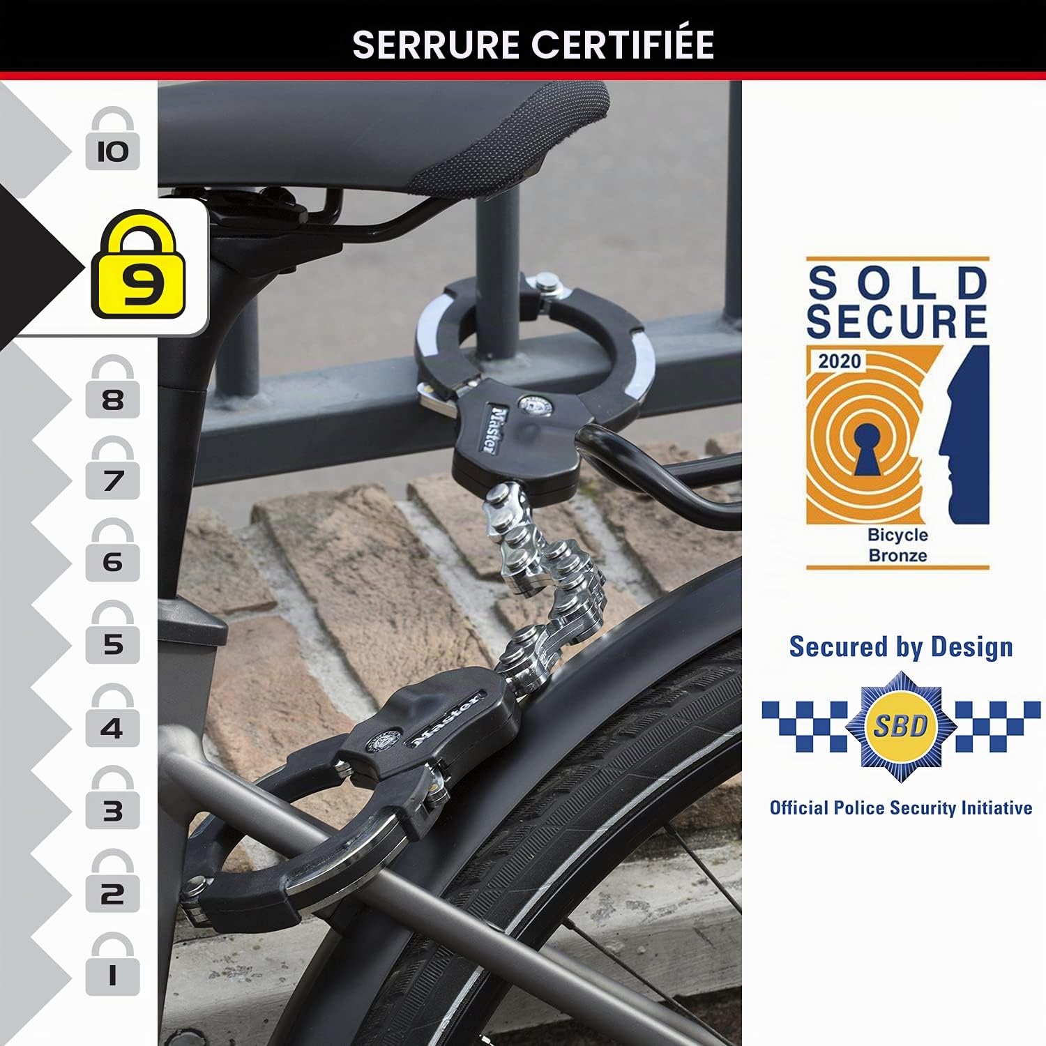 Master Lock Antivol Trottinette Certifié et Breveté, 55 cm, idéal pour trotinette électrique & Câble Antivol à Clef avec Menotte, 1m, Idéal pour vélos, trottinettes, poussettes