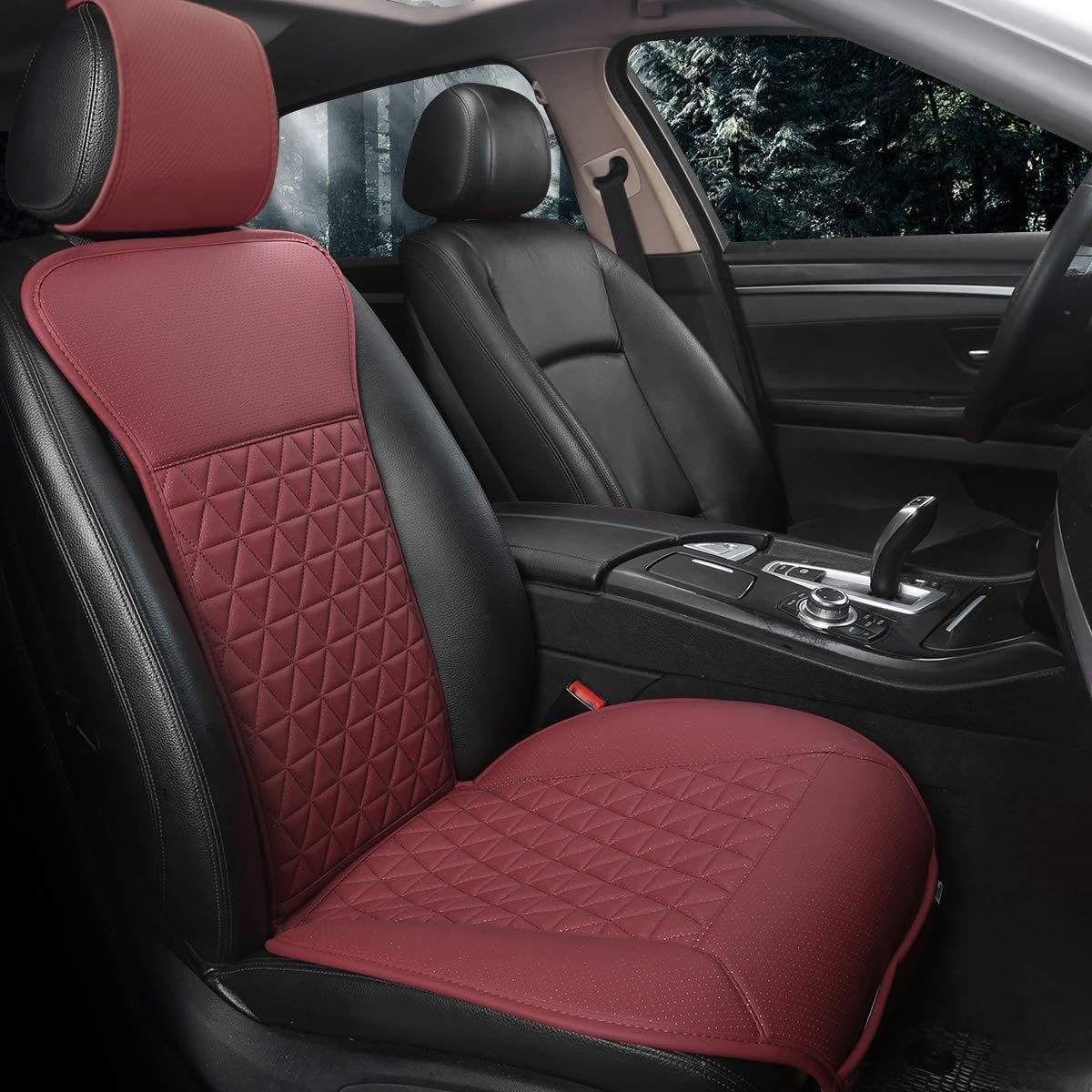 Black Panther 1 Piece Luxury PU Leather Front Car Seat Cover Protector with Partial Backrest Coverage (Middle Part Only), Universal Fit for 95% of Cars, Triangle Quilted Design - Burgundy