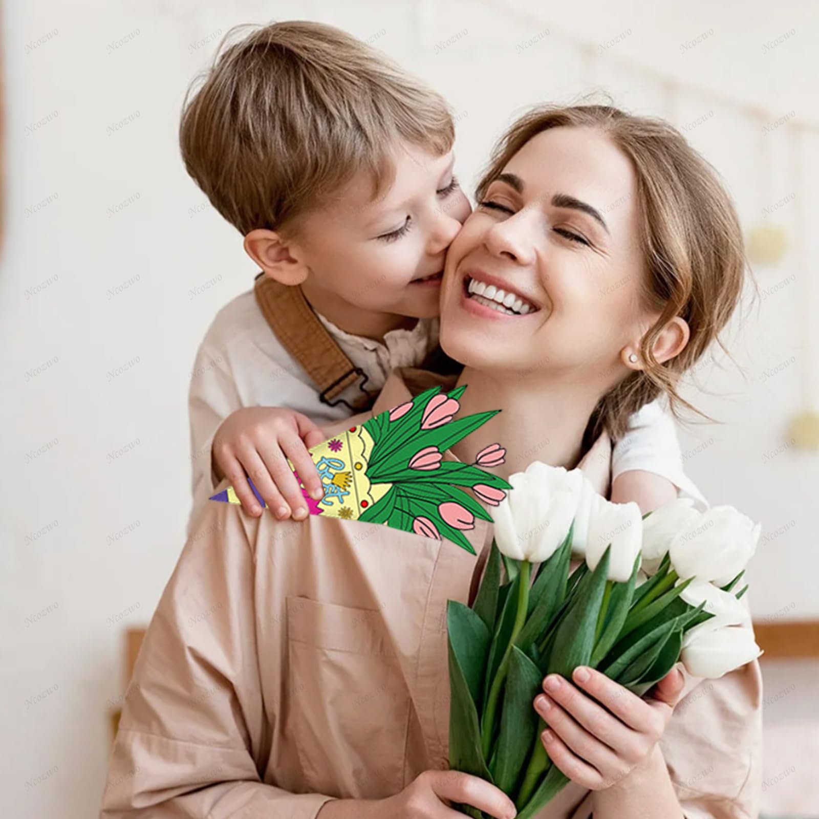 Ncozwo 6 Pcs Best Mom Mother's Day Bouquet Crafts Kit Color Your Own Mother's Day Bouquet DIY Flower Card Paper Arts Crafts Ornament Favors for Mom Fun Home School Activities