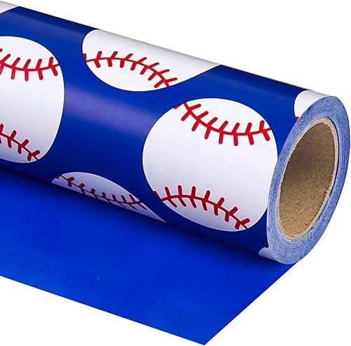 Vista 435 de WRAPAHOLIC Papel de regalo reversible, mini rollo, 17 pulgadas x 33 pies, adorable diseño de gato y azul sólido para cumpleaños, vacaciones