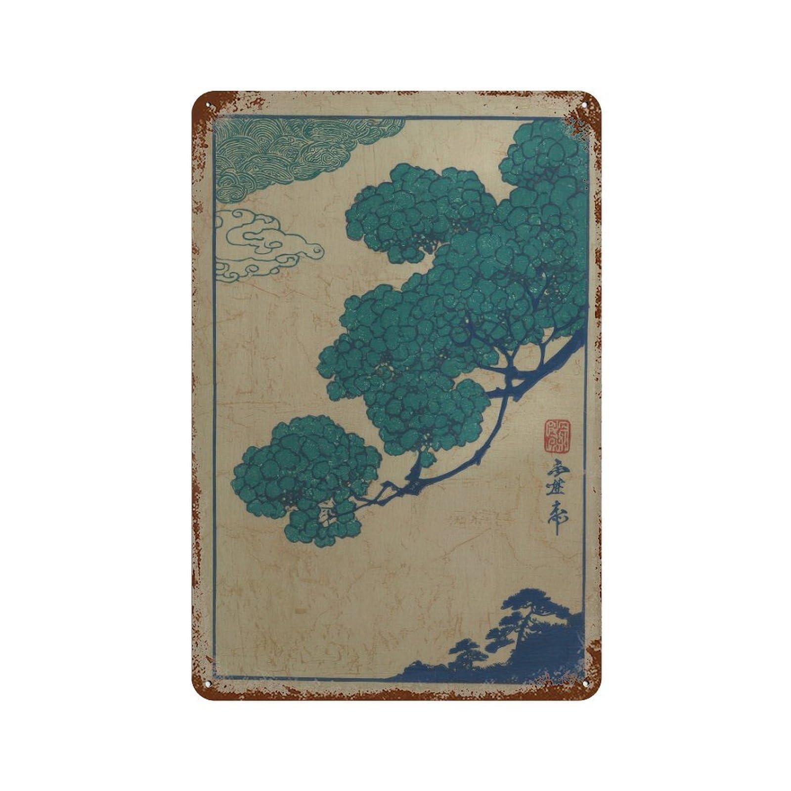 xiaoxiaoshen Pine Branch. Traditional Japanese Ukiyo Wall Decor Art Metal Tin Poster Modern Home Decor Art Home Bar Shop Decorations Vintage Sign 30x20cm