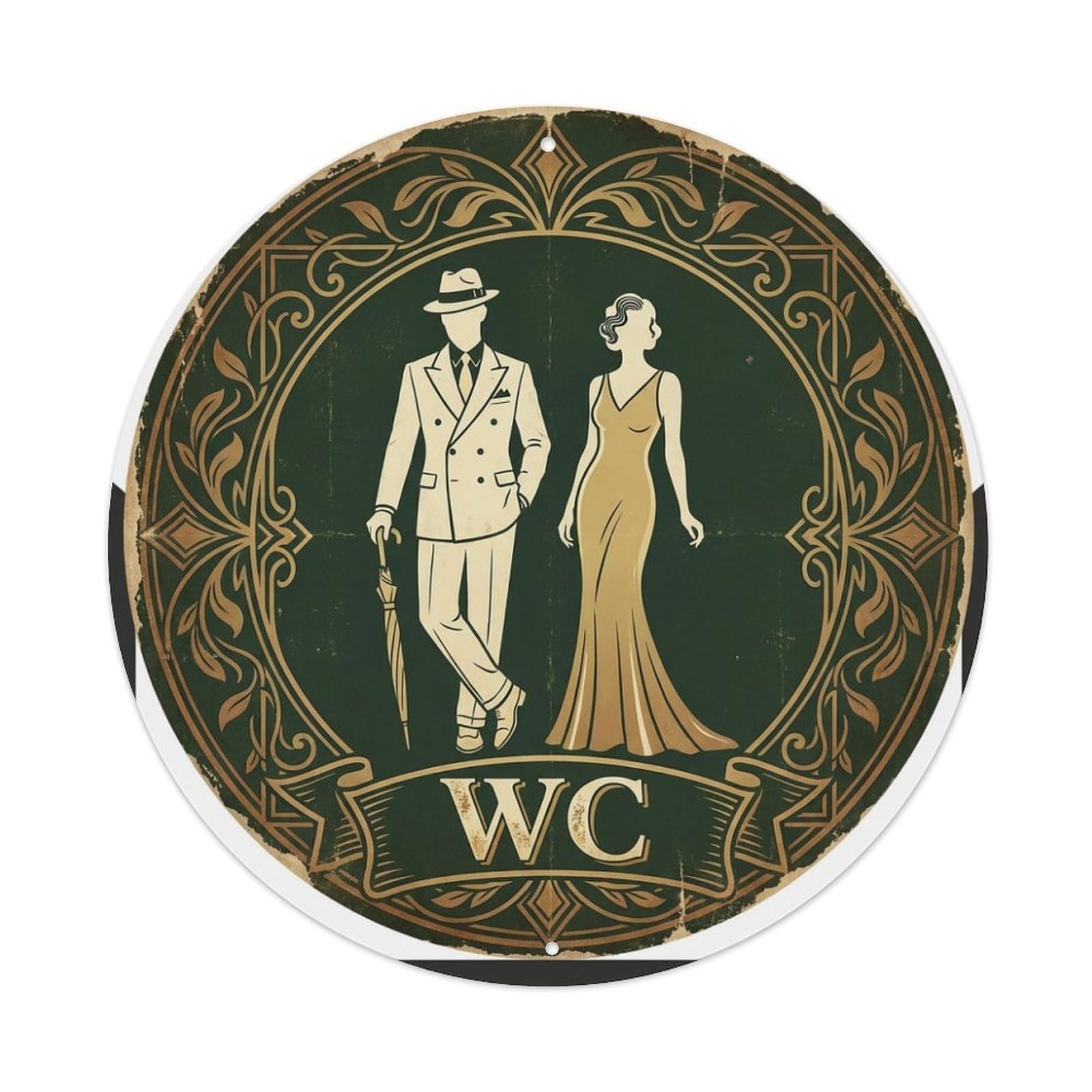 WC Art Deco Restroom Sign Ladies Gents Metal Tin Sign