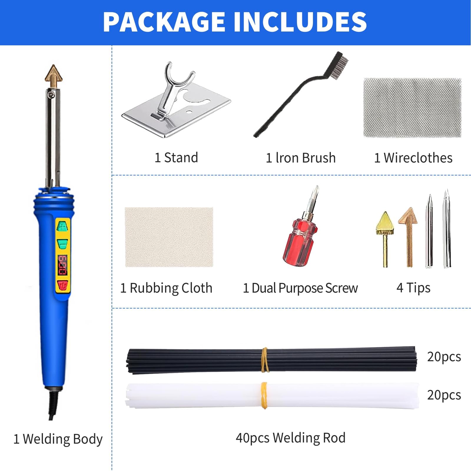 100W Saldatore per Plastica, Saldatrice Plastica LCD Temperatura Regolabile 200 ℃-600 ℃, Plastica Riparazione Saldatrice Kit con 40 Bacchette di Saldatura per Auto Paraurti Plastica Riparazioni (Blu)