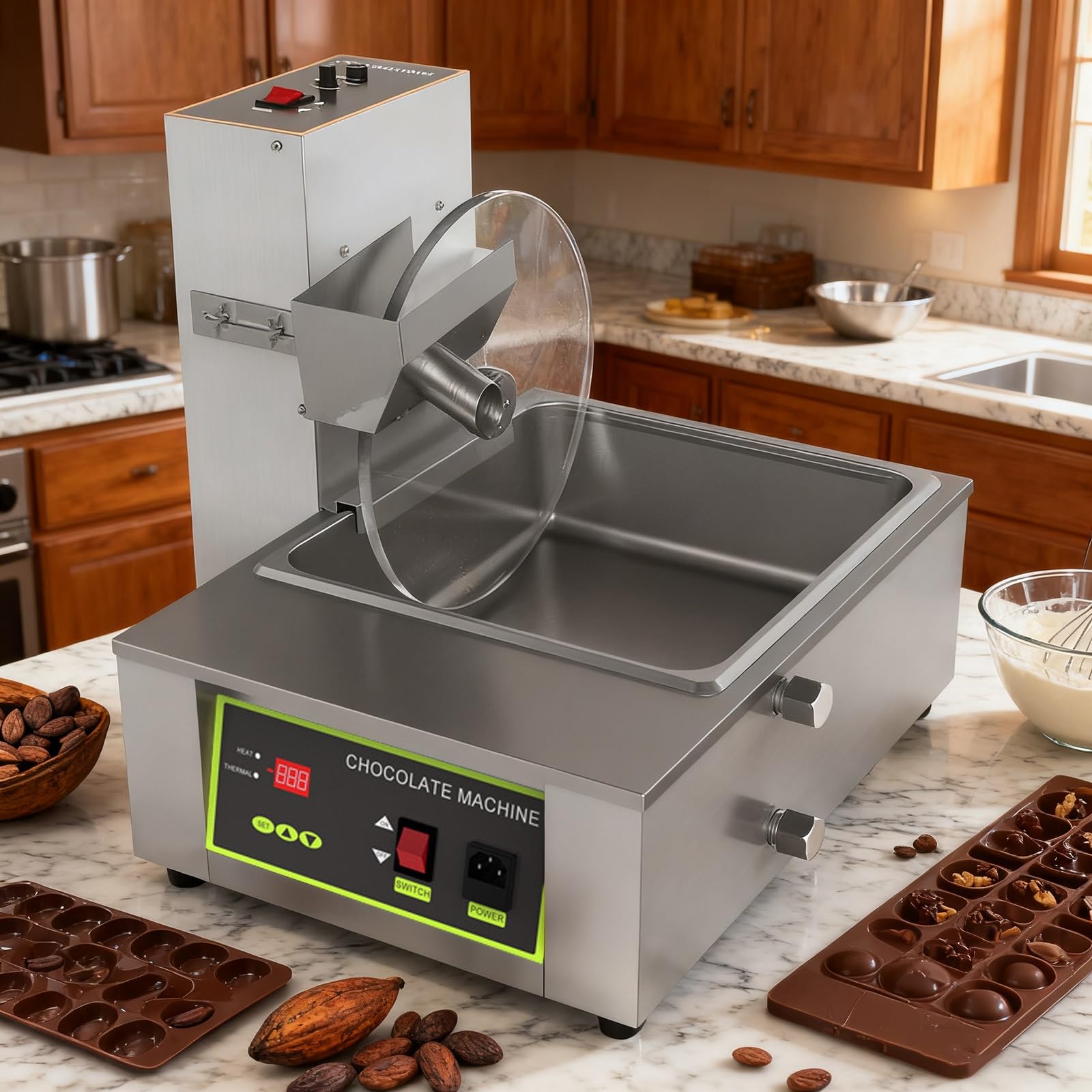 Fondoir À Chocolat & Mélangeur À Chocolat Professionnel (35-55 Tr/min), Tempéreuse À Chocolat, Mélange Automatique Et Contrôle De La Température, Pour Lait, Café Et Fromage(8KG)