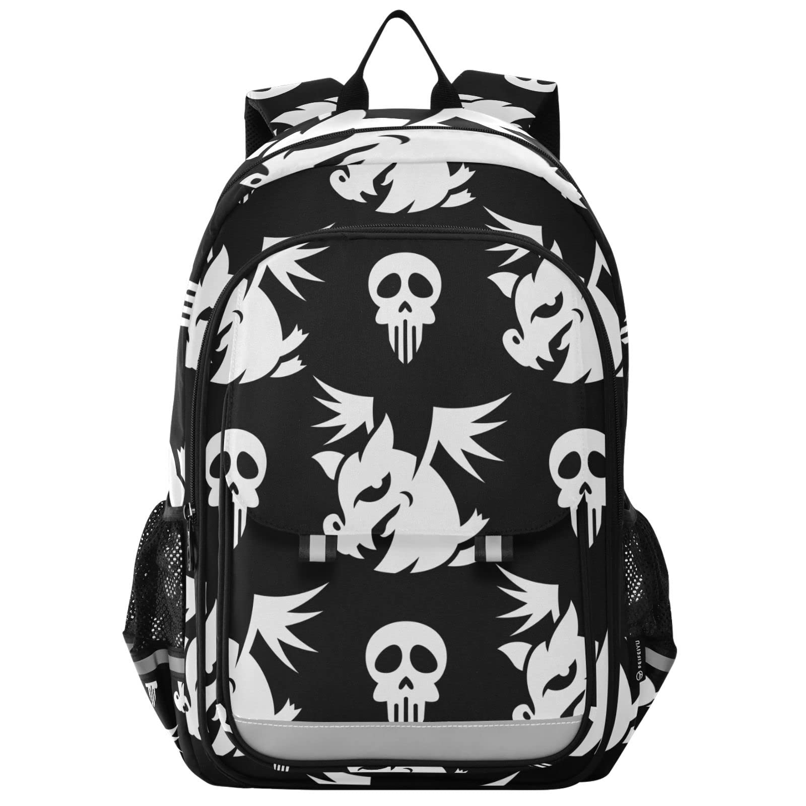 Vnurnrn Geschenke Für Halloween Engel Schwein Zucker Schwarz Schulter Rucksack Kinderrucksack Für Schule Mädchen Jungs Büchertasche Schülerrucksack mit Laptop Rucksäcke