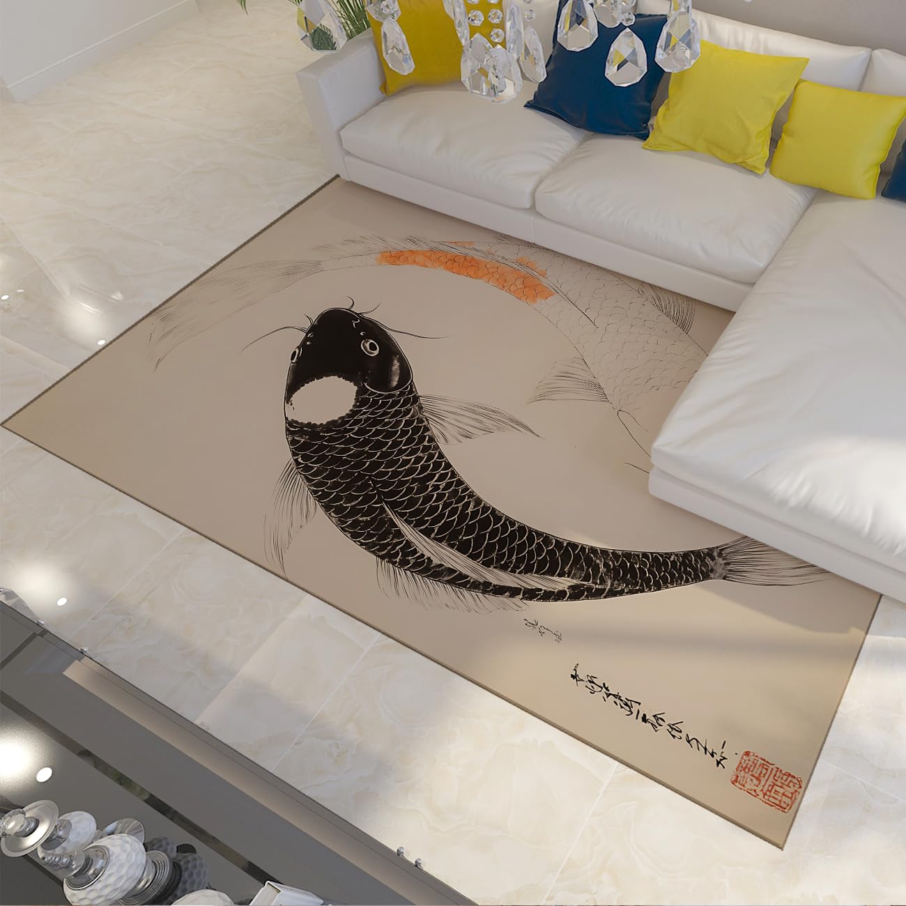 Tapis de zone Koi Fish antidérapant et fin pour sol de chambre
