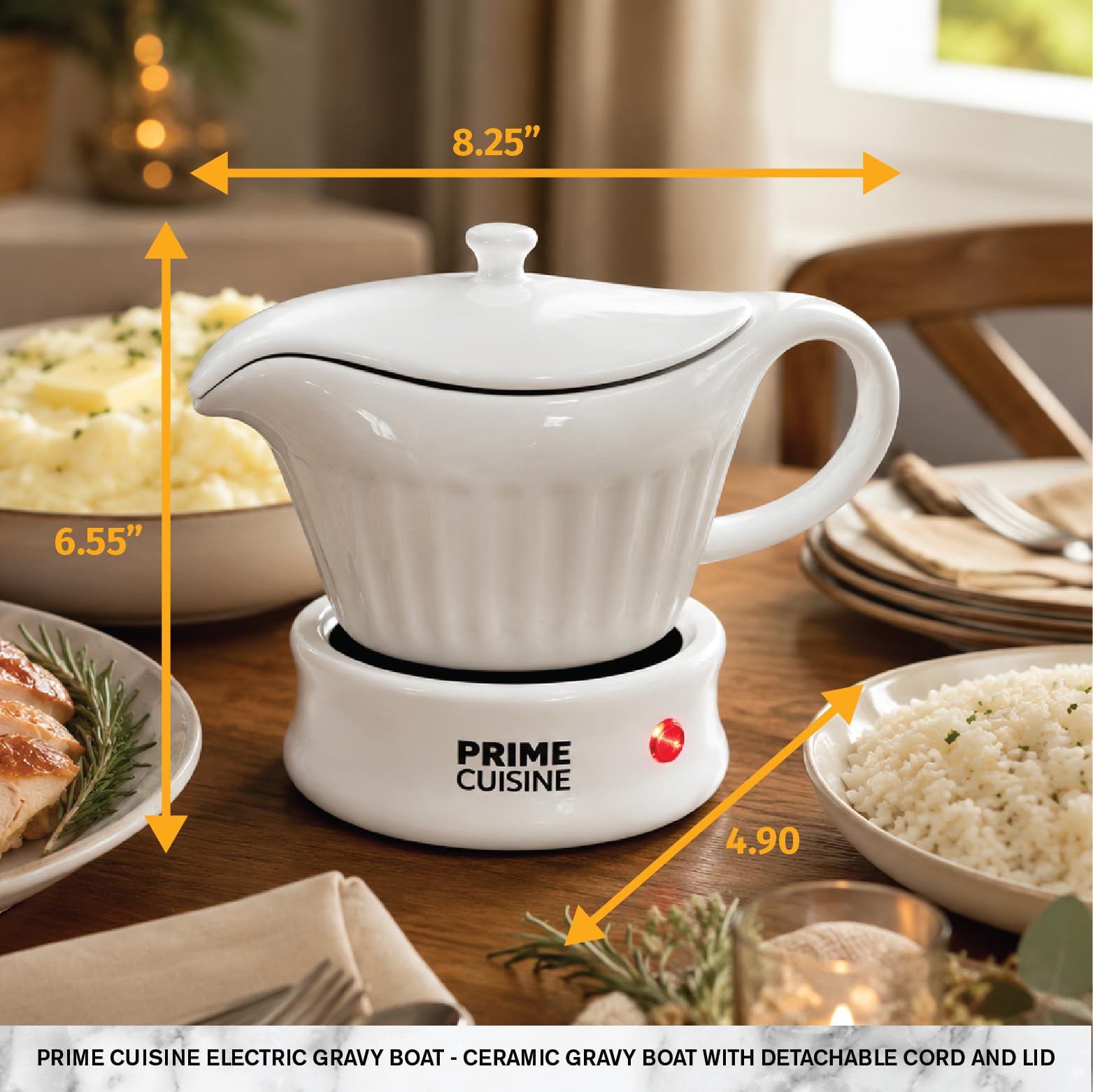 Chauffe-saucière électrique en céramique de 500 ml avec cordon détachable et couvercle