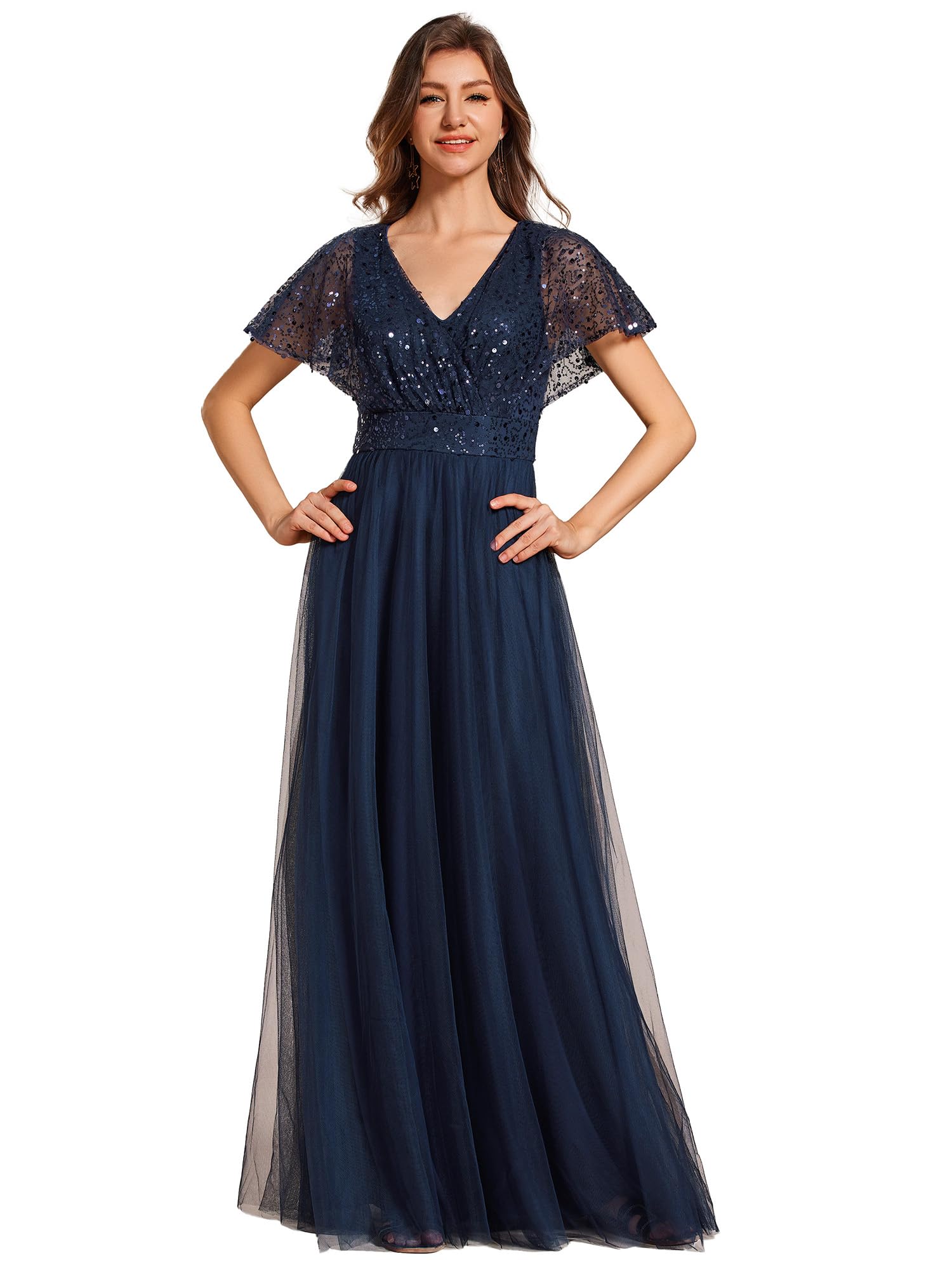 Ever-Pretty Abito Da Sera Con Paillettes - Scollo A V Elegante Per Cerimonie E Matrimoni - Foto 7