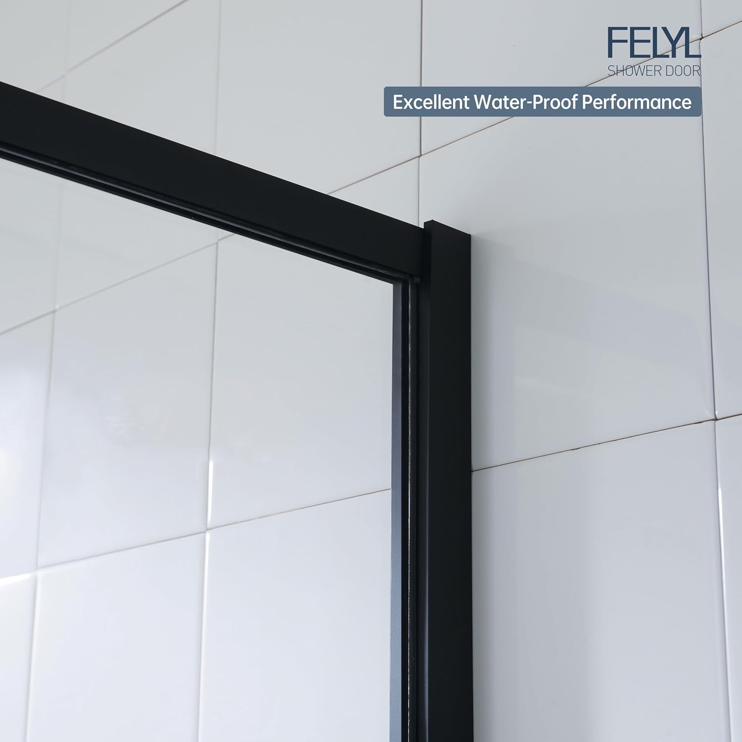 34" W x 72" H Grid Pattern Fixed Framed Shower Door Shower Screen Panel in Matte Black Finish with 5/16" (8mm) Clear SGCC Tempered Glass, Reversible Installation