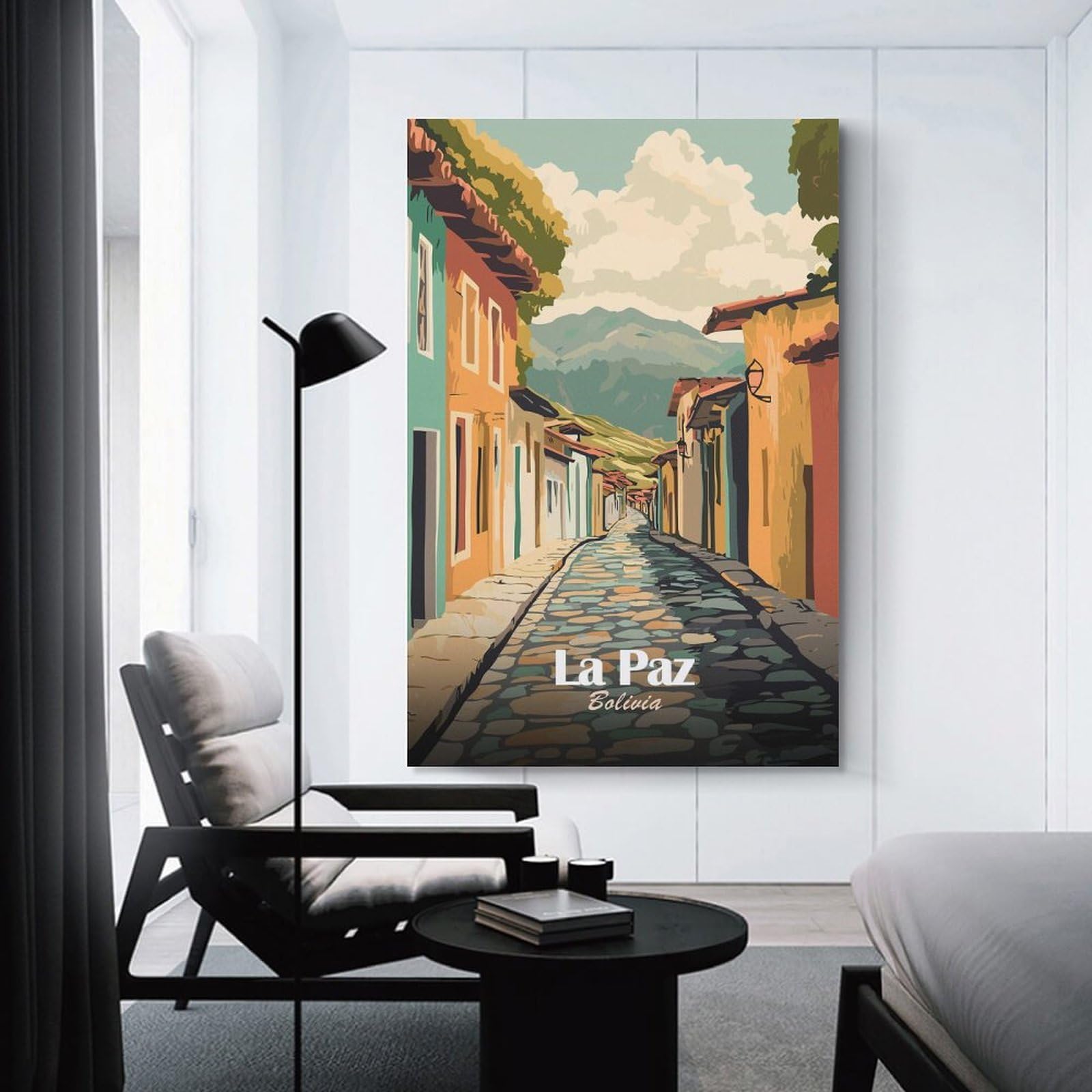 Junmoney Home Decor Wall Art La Paz, Bolivia Street View Illustration, 24x36inch(60x90cm), for Hallway, Bedroom Or Modern Interiors, Gift Idea for Housewarming And Birthdays