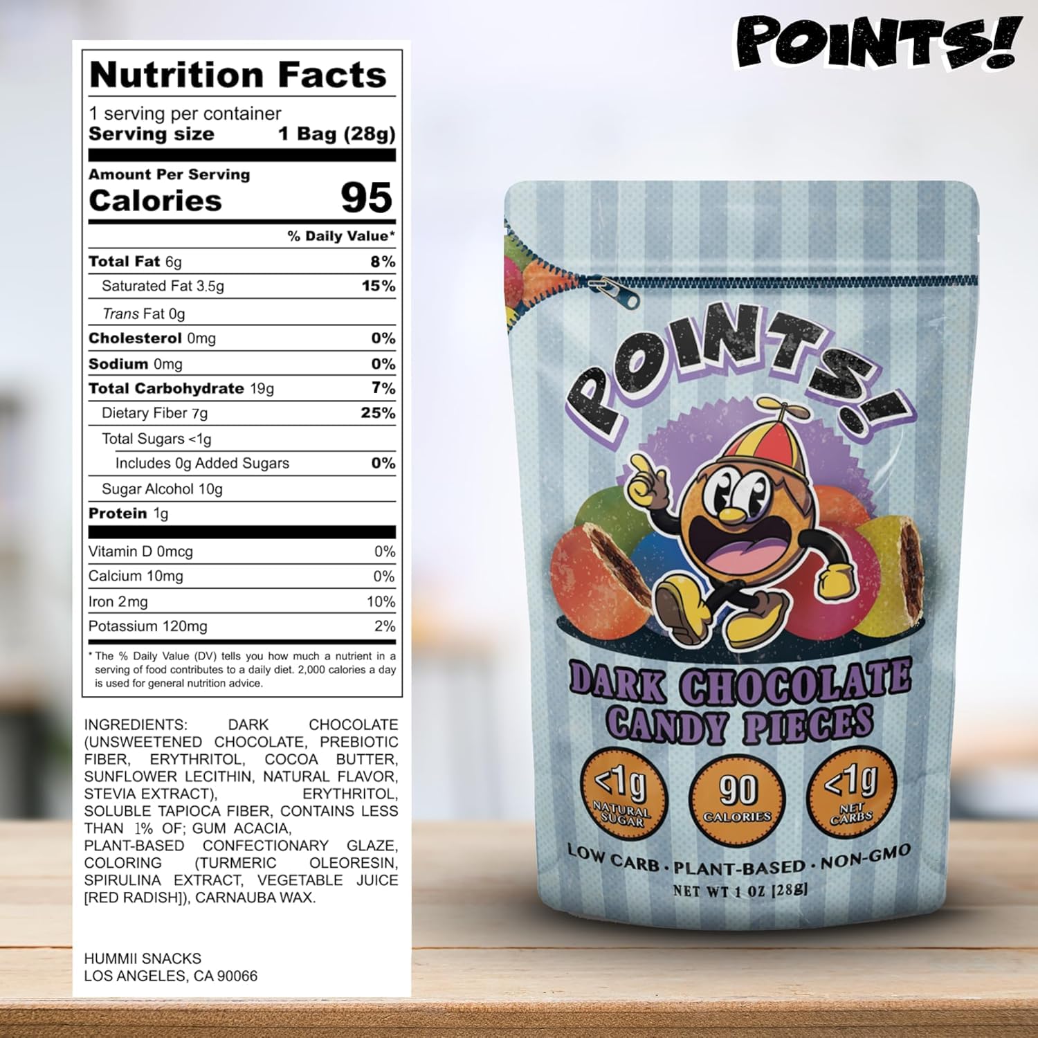 Points! by Hummii Sugar Free Dark Chocolate – Vegan Diabetic-Friendly Candy, Low Carb, Gluten Free, Dye Free Healthy Snacks for Adults & Kids (10 Pack, Dark Chocolate)