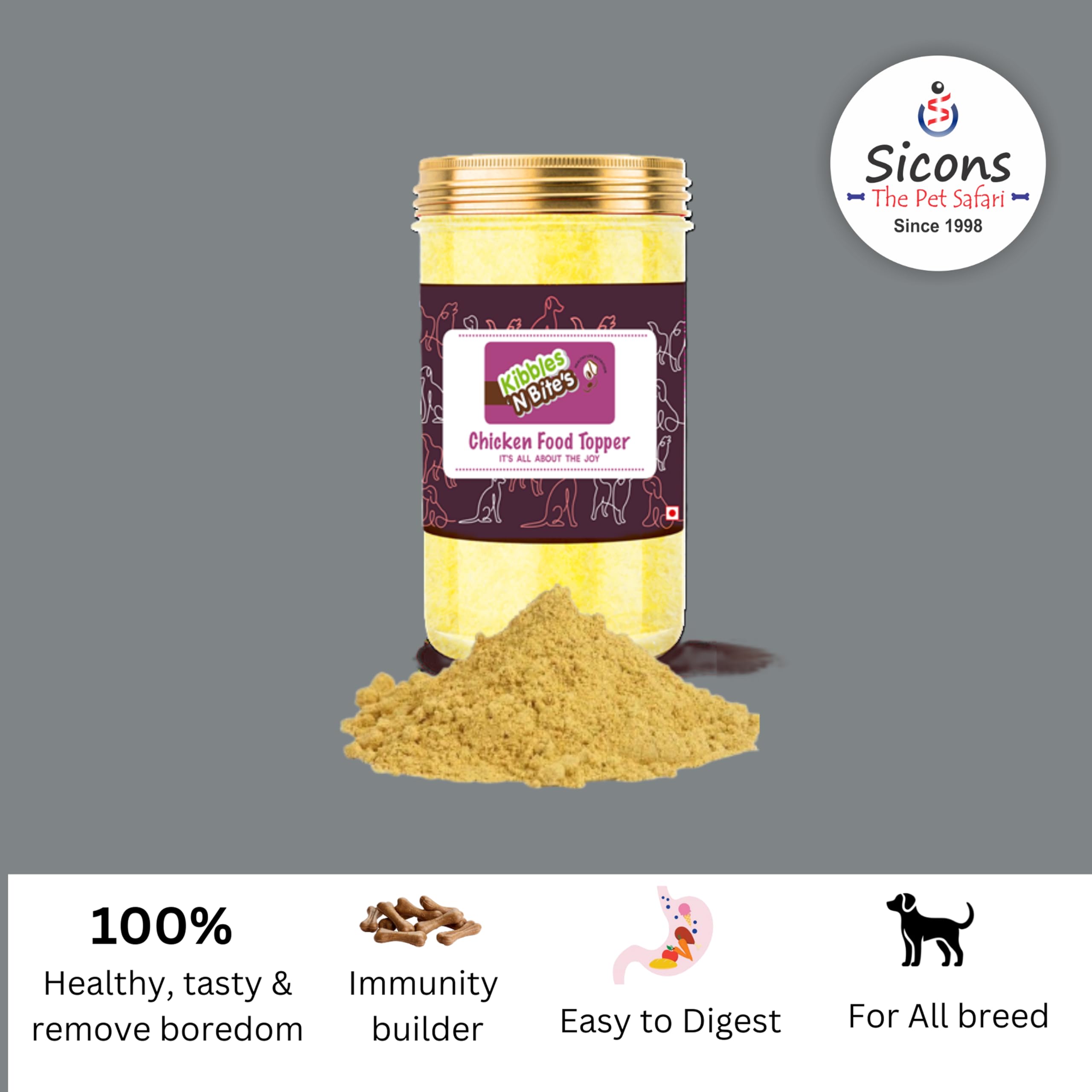 Sicons Chicken Dog Food Topper 100g (Pack of 5) Non Veg Dog Food Powder Supliment Protein-Rich, Grain-Free | Supports Digestion & Joint Health | Food Topper Powder for Dogs & Puppiess 2