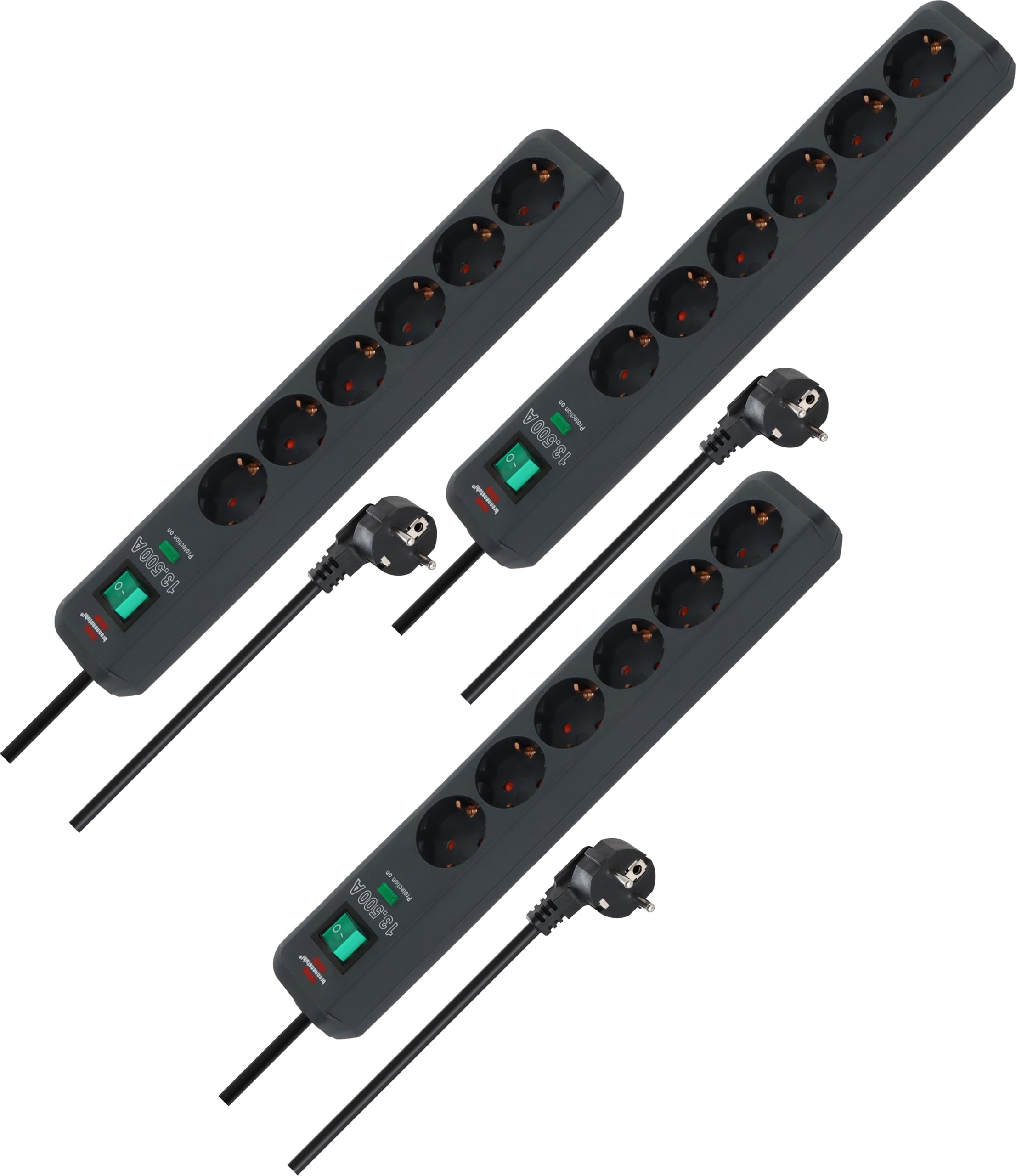 Brennenstuhl Eco-Line Bloc multiprise 6 Prises avec parasurtenseur (multiprise avec Protection de Contact Accrue, Interrupteur et câble de 1,5 m) Anthracite