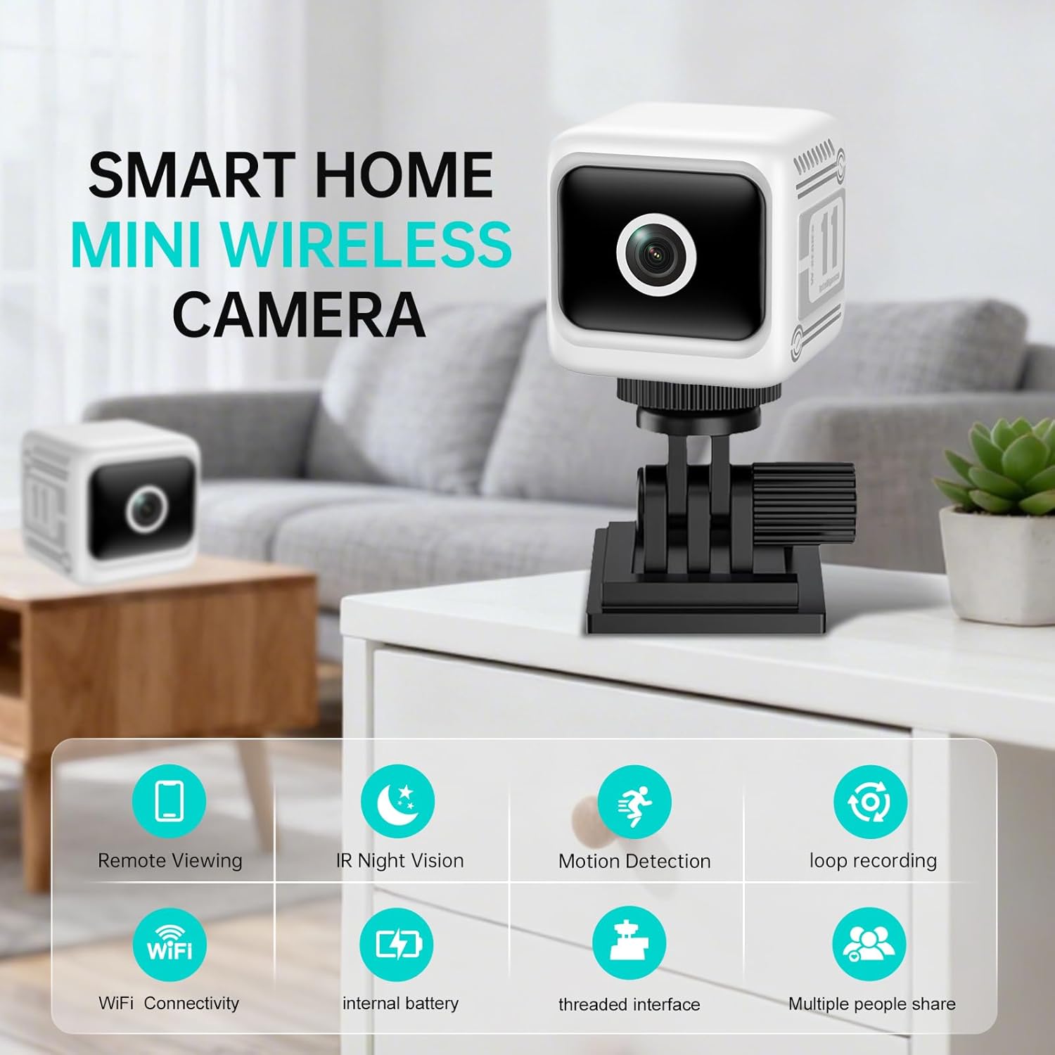 2025 Upgraded Security Camera, Wireless Surveillance Camera, 4K HD Mini Nanny Cam for Home (with Night Vision) WiFi Indoor Camera(Video Only) White