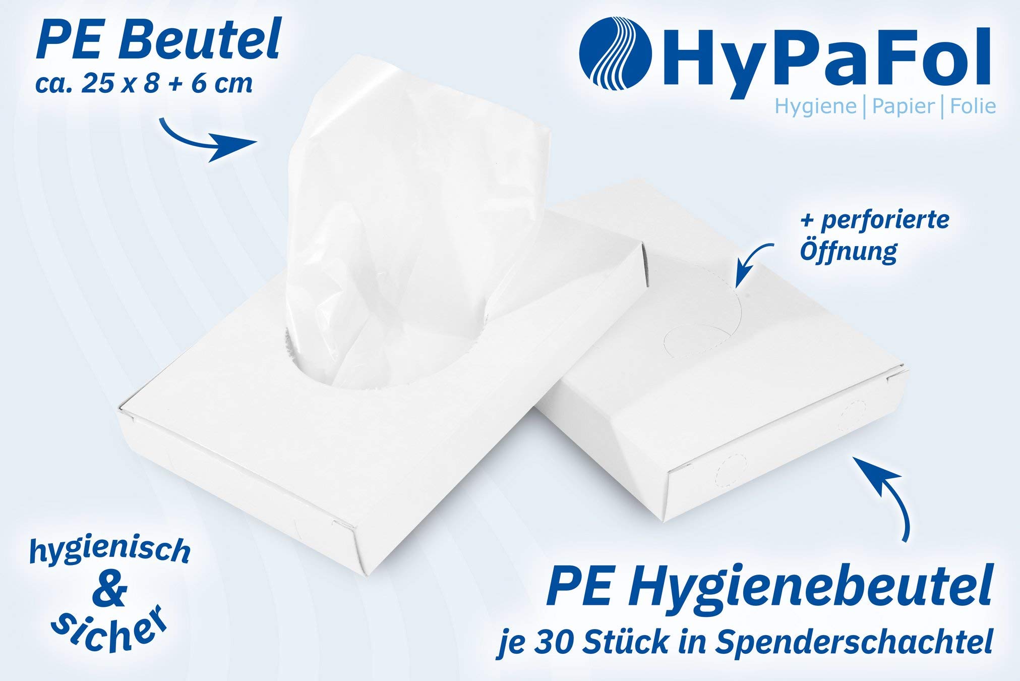 Hypafol 1 x robuster Hygienebeutelspender aus Edelstahl mit 6 x 30 Stück PE-Hygienebags | zur praktischen und hygienischen Entsorgung von Damen-Hygieneartikeln | zur Montage und Platzierung