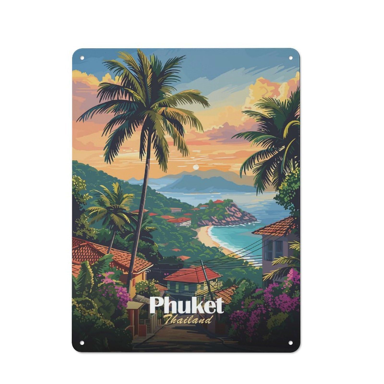 Junmoney Phuket Thailand Sunset Rustic Metal Sign 40X30cm For Hobby Room Or Studio, For Kitchen, Dining Room And Home Bar Wall Decor