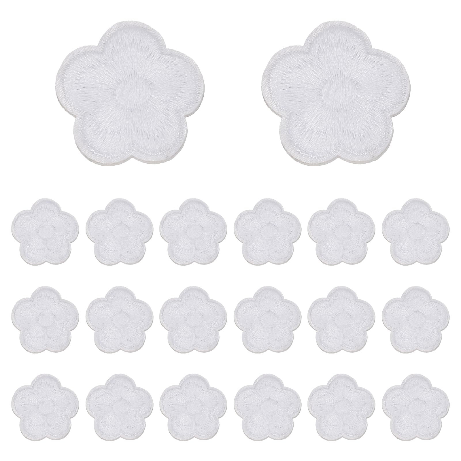 sourcing map 20 Pcs Self Adhesive Flower Patches, 1.18 Inches Cute Flower Embroidered Applique Sew on Patch for Clothing Jackets Backpack Shoes DIY Accessory Bags, White